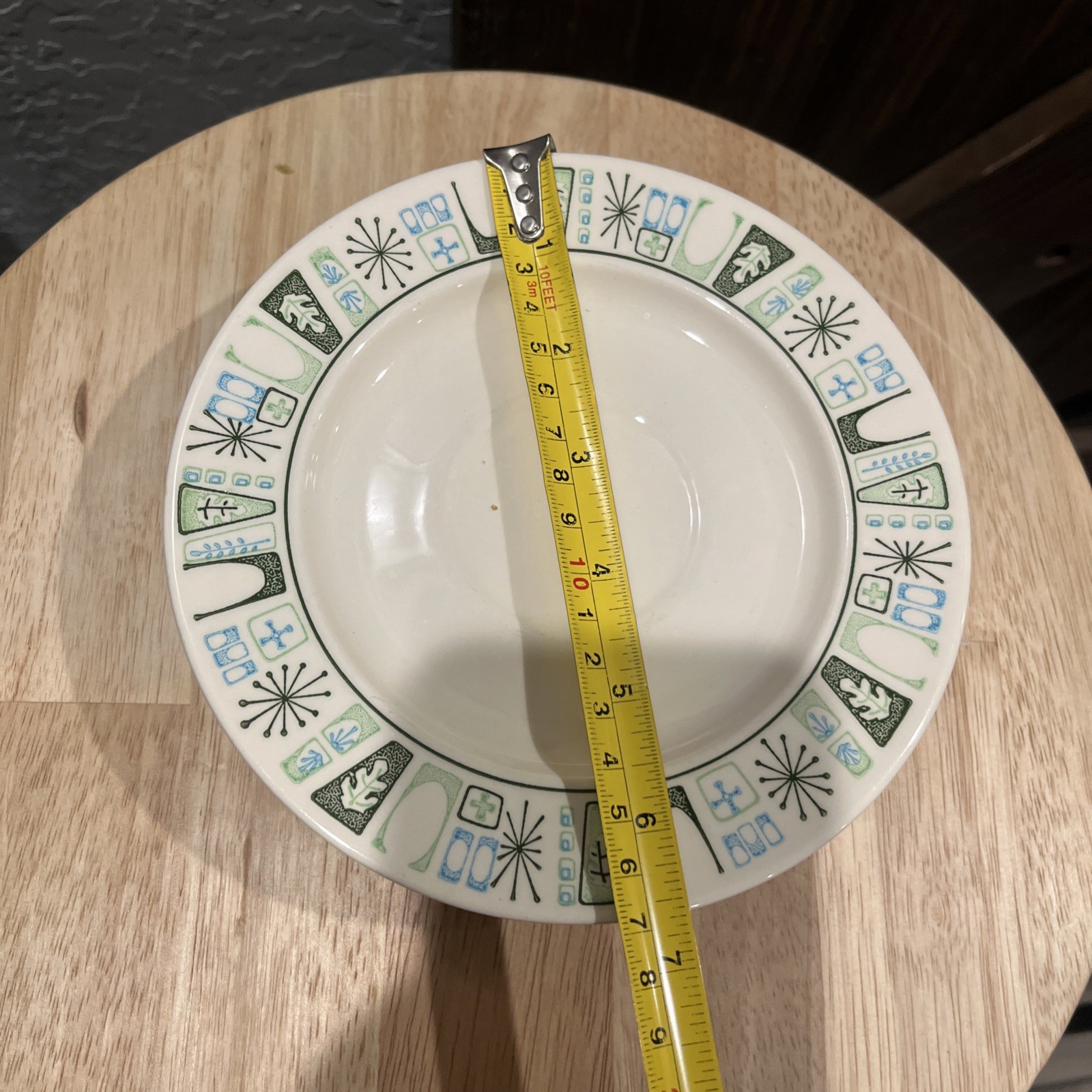 VTG TAYLOR SMITH CATHAY OVAL PLATTER ,12-PLATES AND S&P SHAKER ATOMIC STARBURST