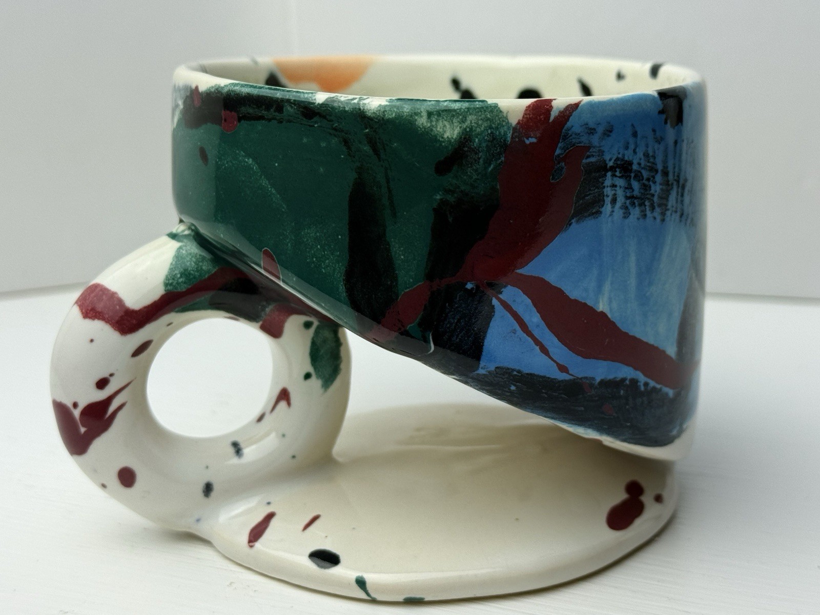 RARE CHARLES NALLE Studio Art Pottery Mug ABSTRACT Contemporary Teal Blue