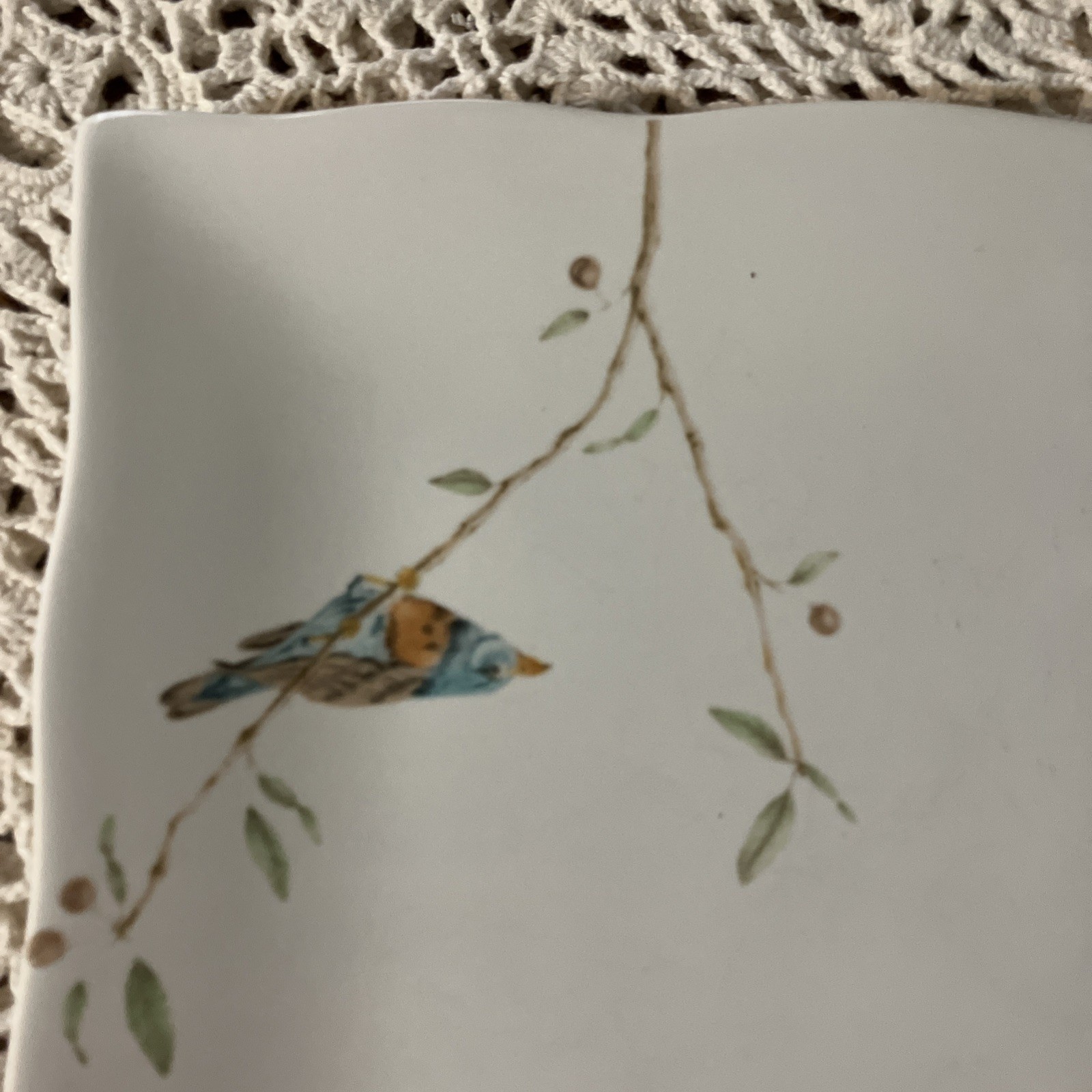 Set Of 2 222 Fifth Fine China “Early Bird” Square Salad/Luncheon Plates EUC