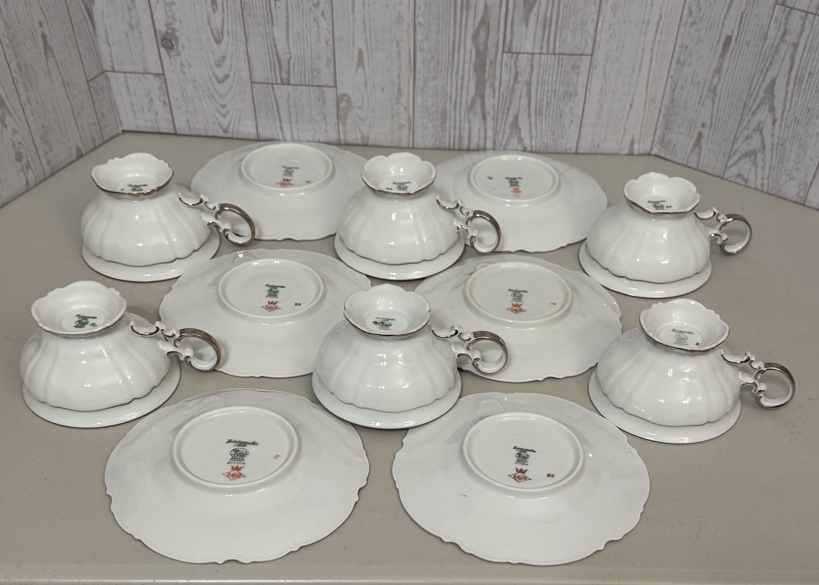 VINTAGE SET OF 6 HUTSCHENREUTHER REVERE SYLVIA CUPS & SAUCERS SILVER PLATINUM
