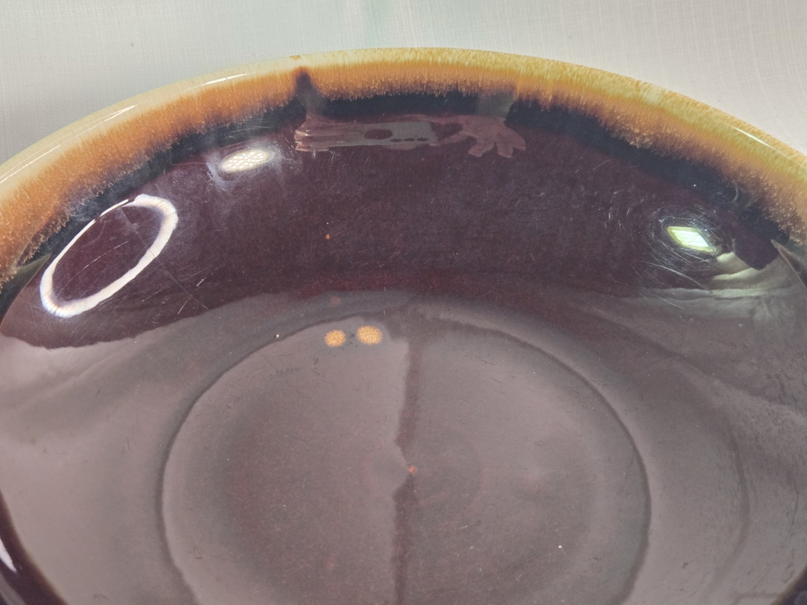 Vintage Gourmet Brown Drip Bowl Serving Dish Pottery Round 9″