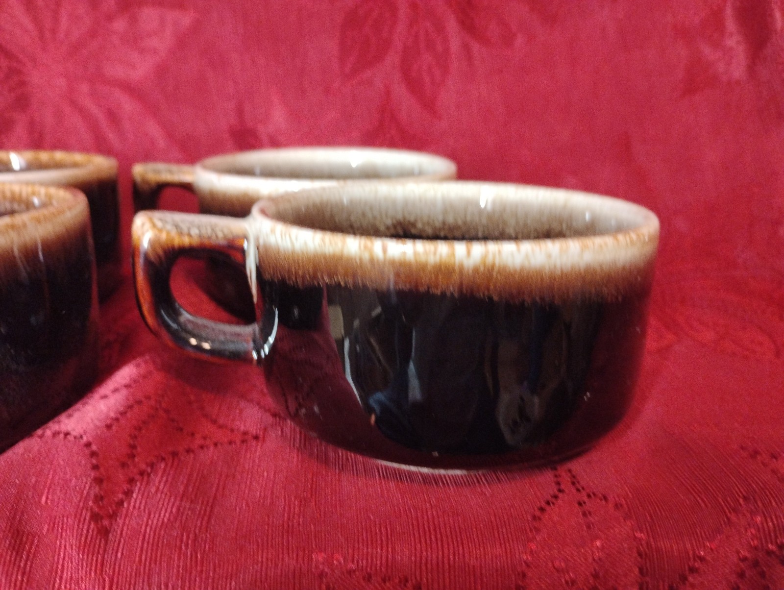 Set of 4 Vintage Pfaltzgraff Gourmet Brown Drip Glaze Coffee Cup