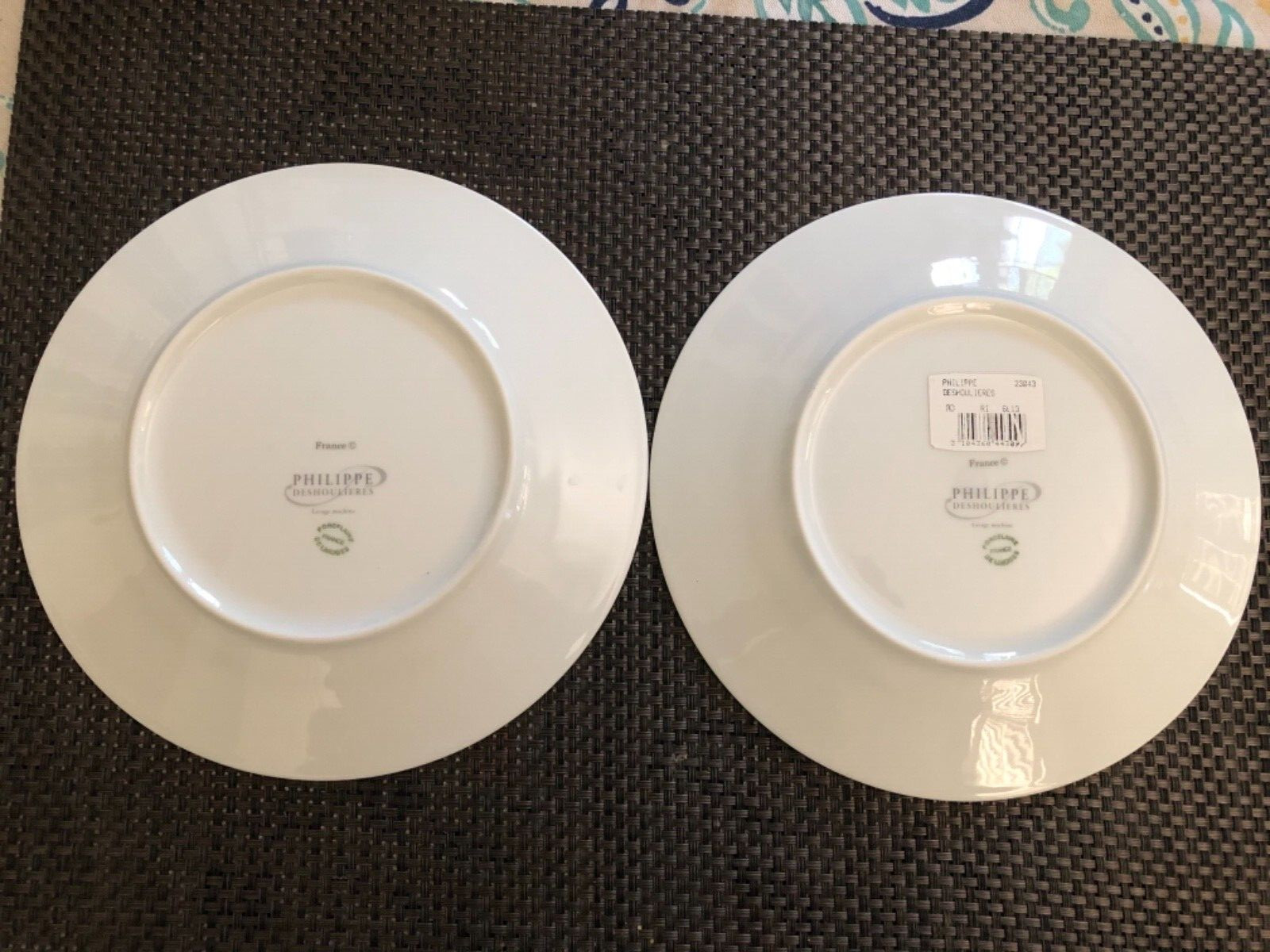 S/2 Philippe Deshoulieres FRANCE Blue & Gold Scrolls 8 3/4″ Salad Plates NEW