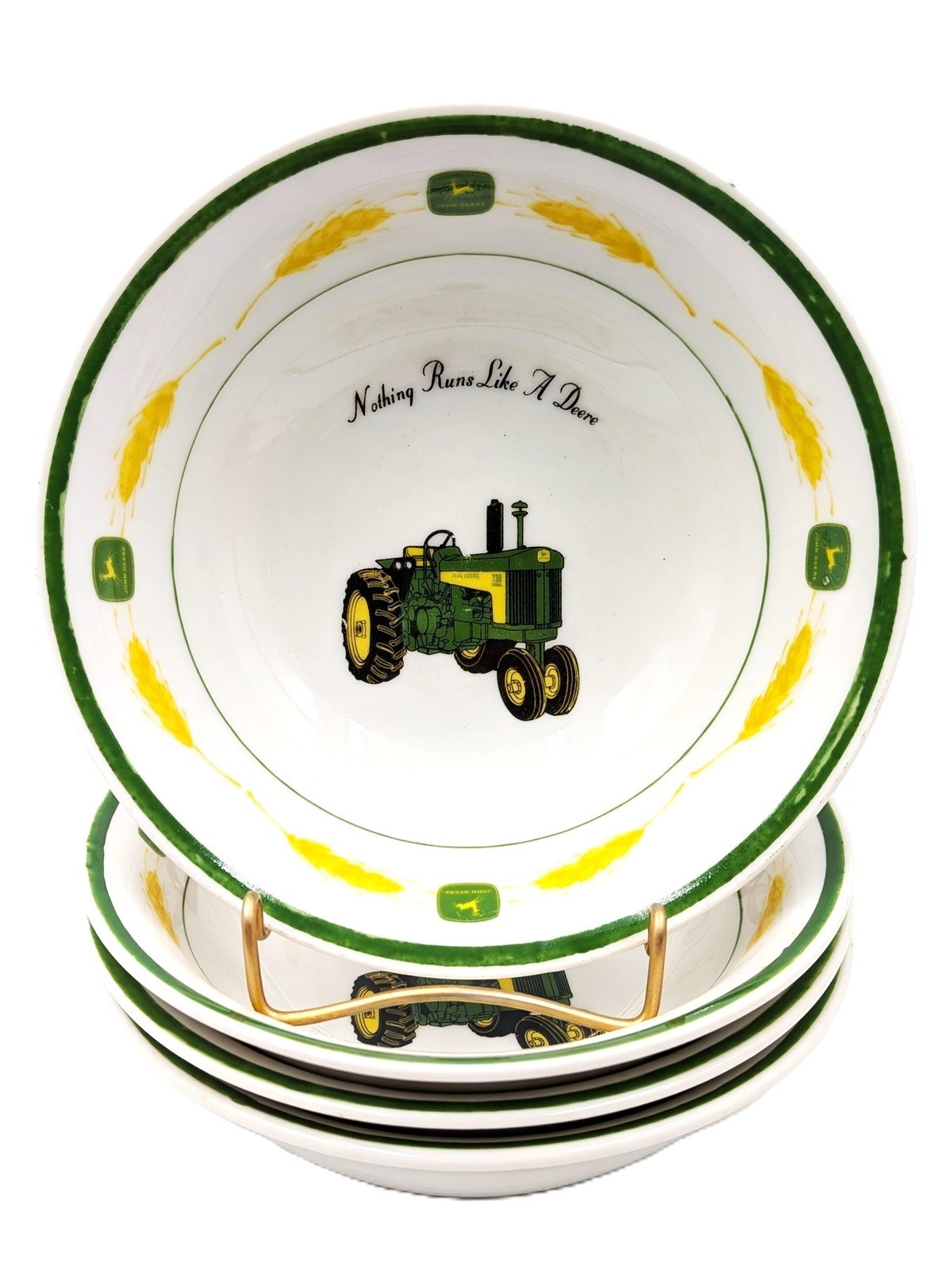 SET of 4 Cereal Bowls John Deere Amber Waves 730 Diesel & Wheat 6.5 in. Gibson