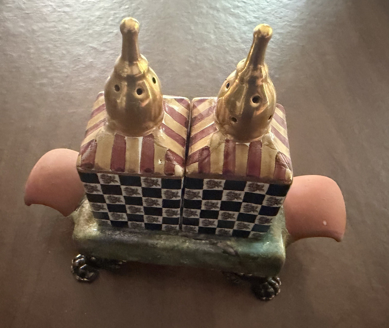 MacKenzie Childs Cheltenham Torquay Frank & Mustard Salt & Pepper Set Stamp 2002