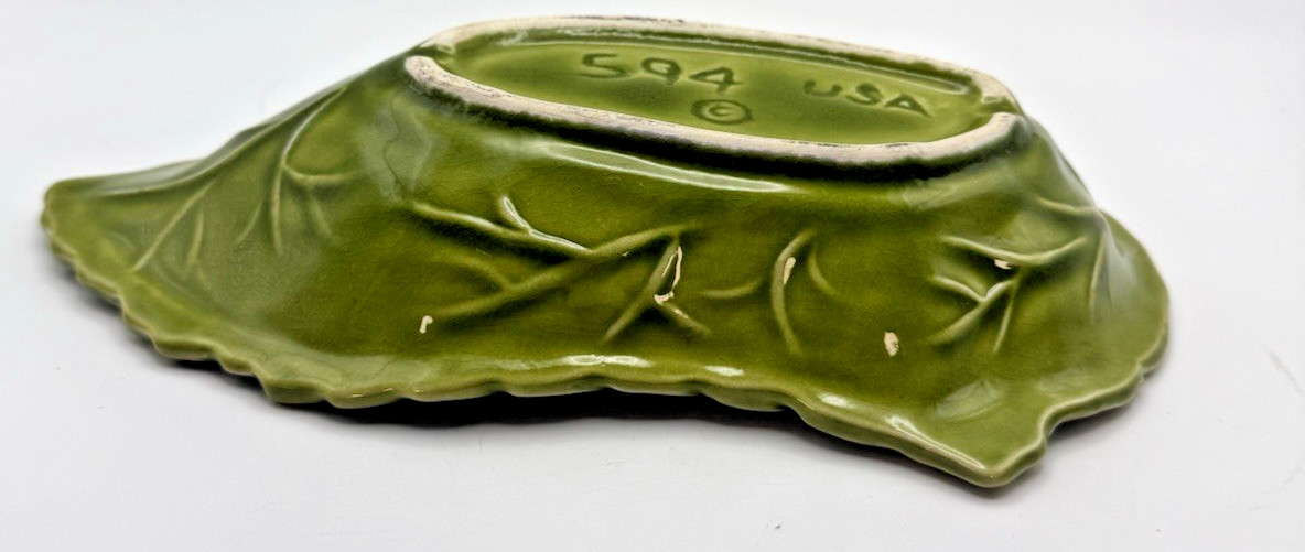 Green Leaf Dip Bowls Set 4 California Original 594 USA Drip Glaze Pottery VTG
