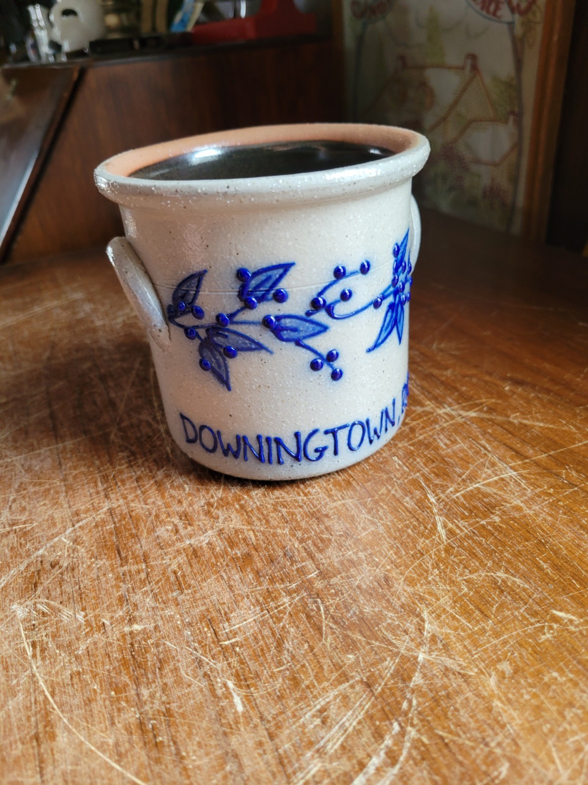 Salmon Falls Stoneware Salt Glaze Small Crock Pot with Blueberry DOWNINGTOWN PA