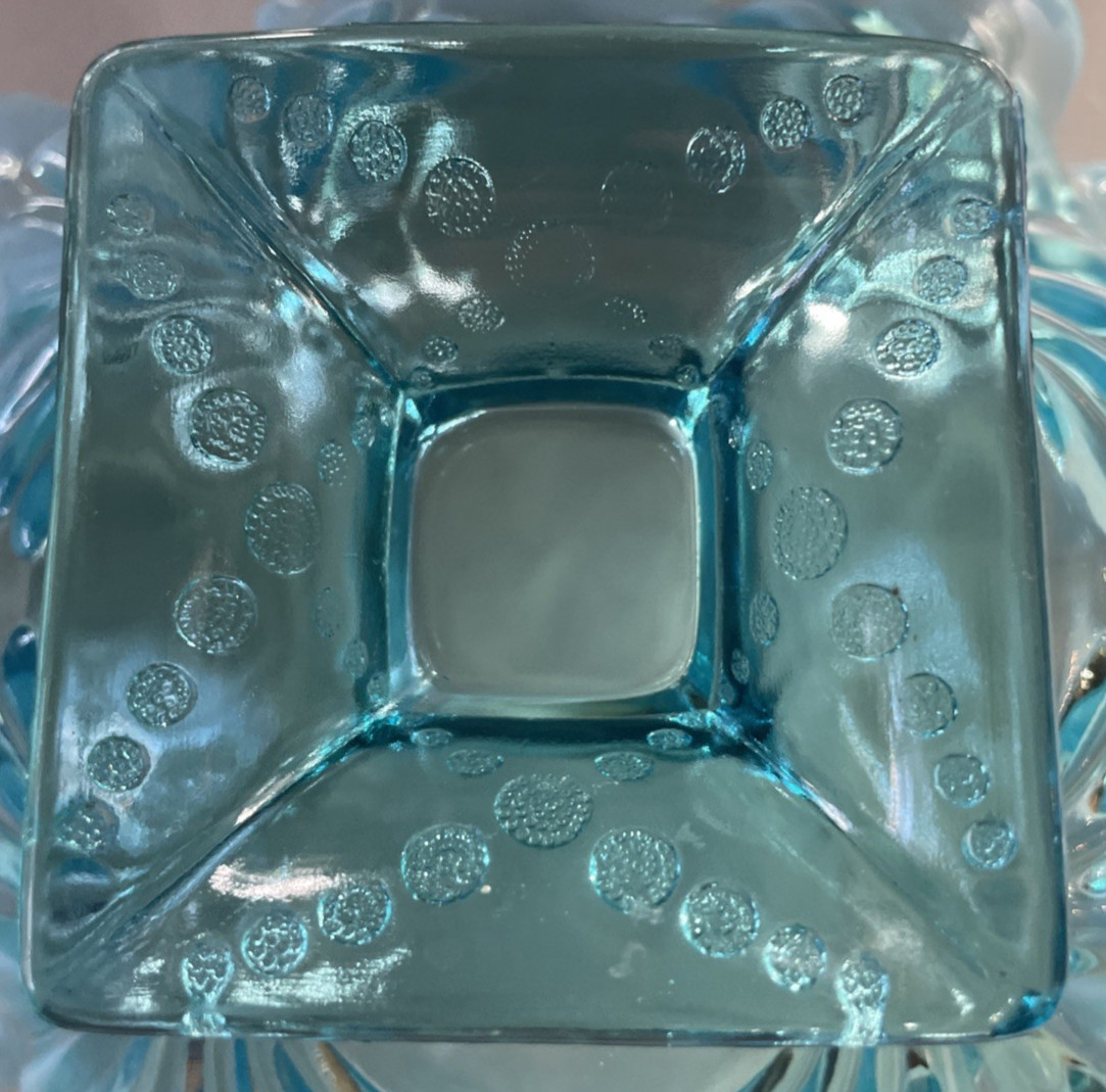 Antique JEFFERSON GLASS Shell & Dot Blue Opalescent Glass Footed Bowl c. 1905