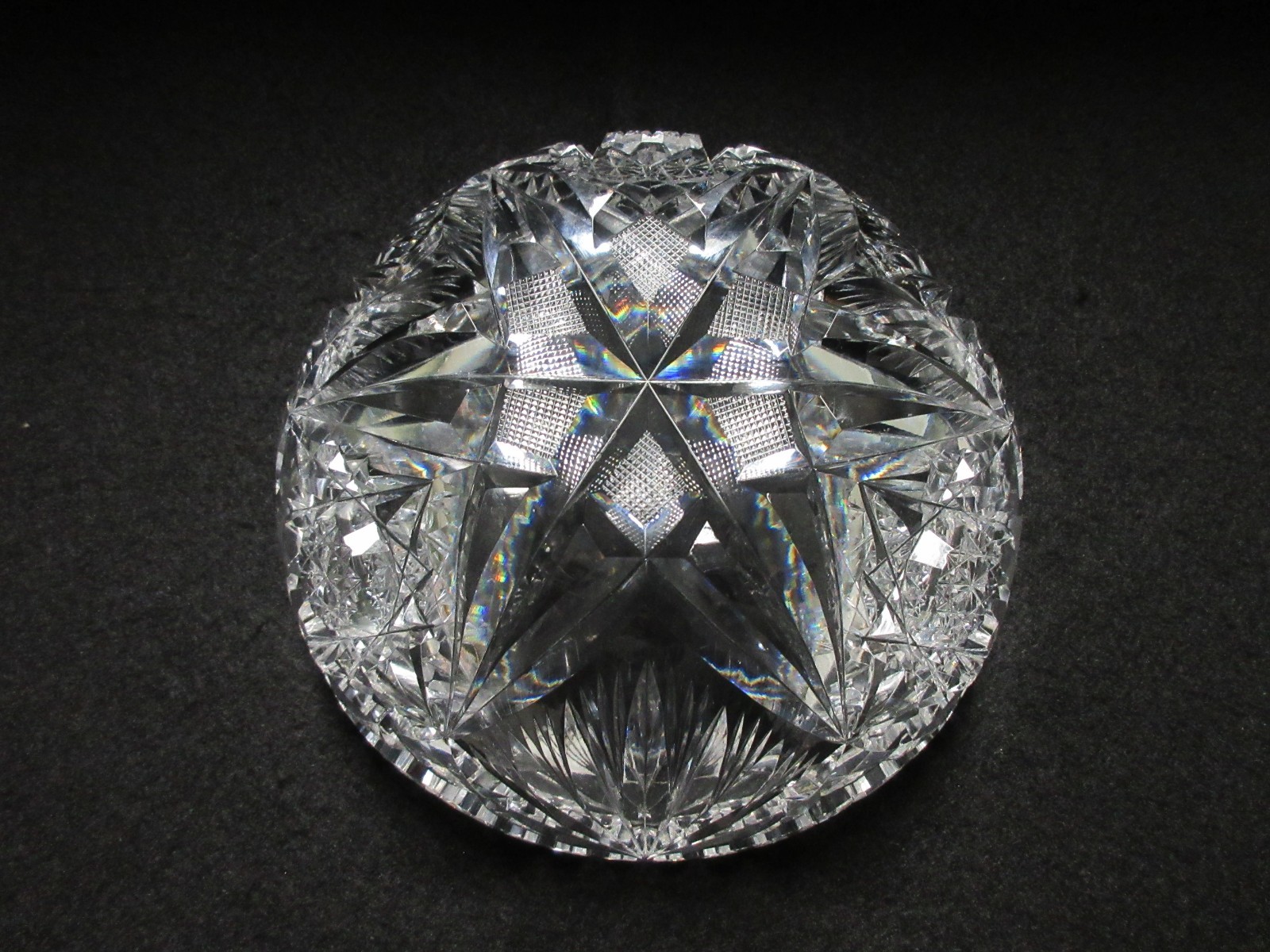 American Brilliant (ABP) Heavy Cut Glass 7” Star/Fans/Hobstars Center/Fruit Bowl