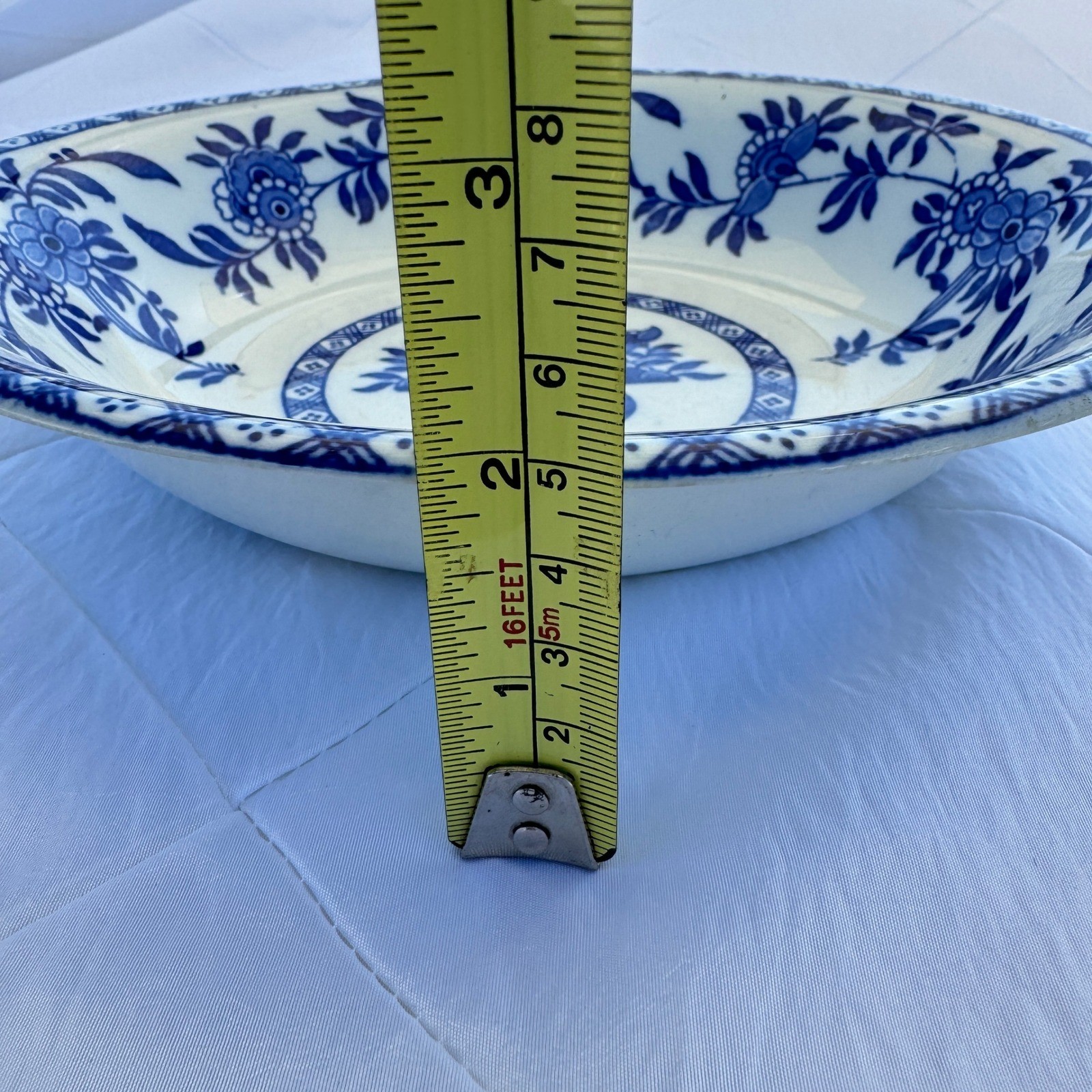 Blue Basket Vintage Ceramic Bowl Unisex OS Blue White Transferware Floral 1980s
