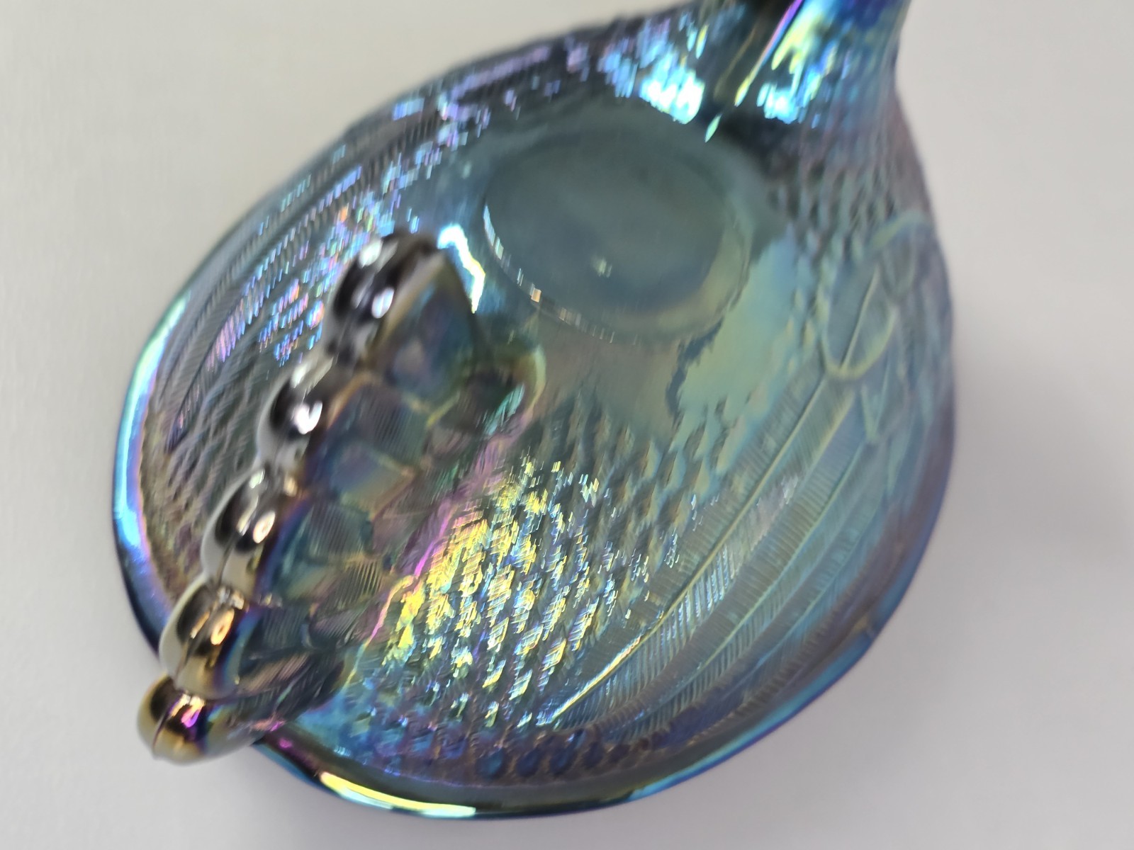 VTG Indiana Glass Iridescent Carnival Blue Hen On Nest Covered Candy Dish 7″ !!!