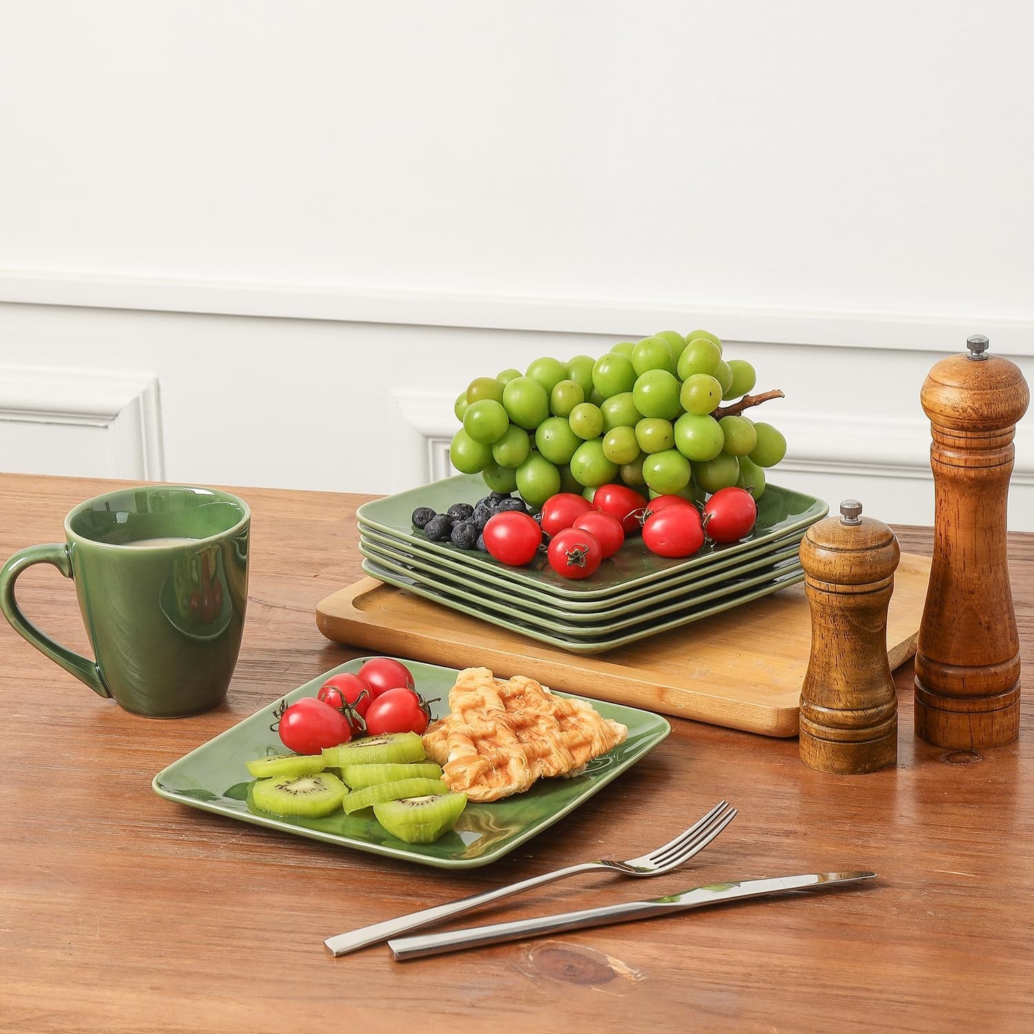Ceramic Square Plates Set of 6 – 10″ Porcelain Dinner Plates for Steak, Pasta, P