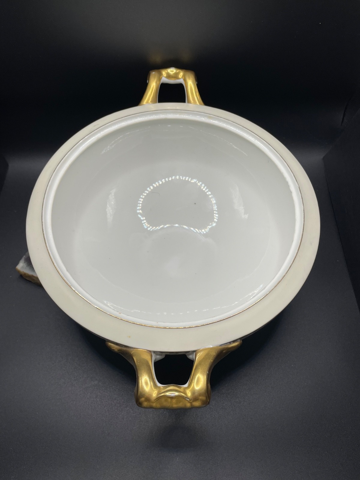 Vtg Meito Utica Fine China Covered Round Vegetable Dish Bowl 11” Blue Gold Trim