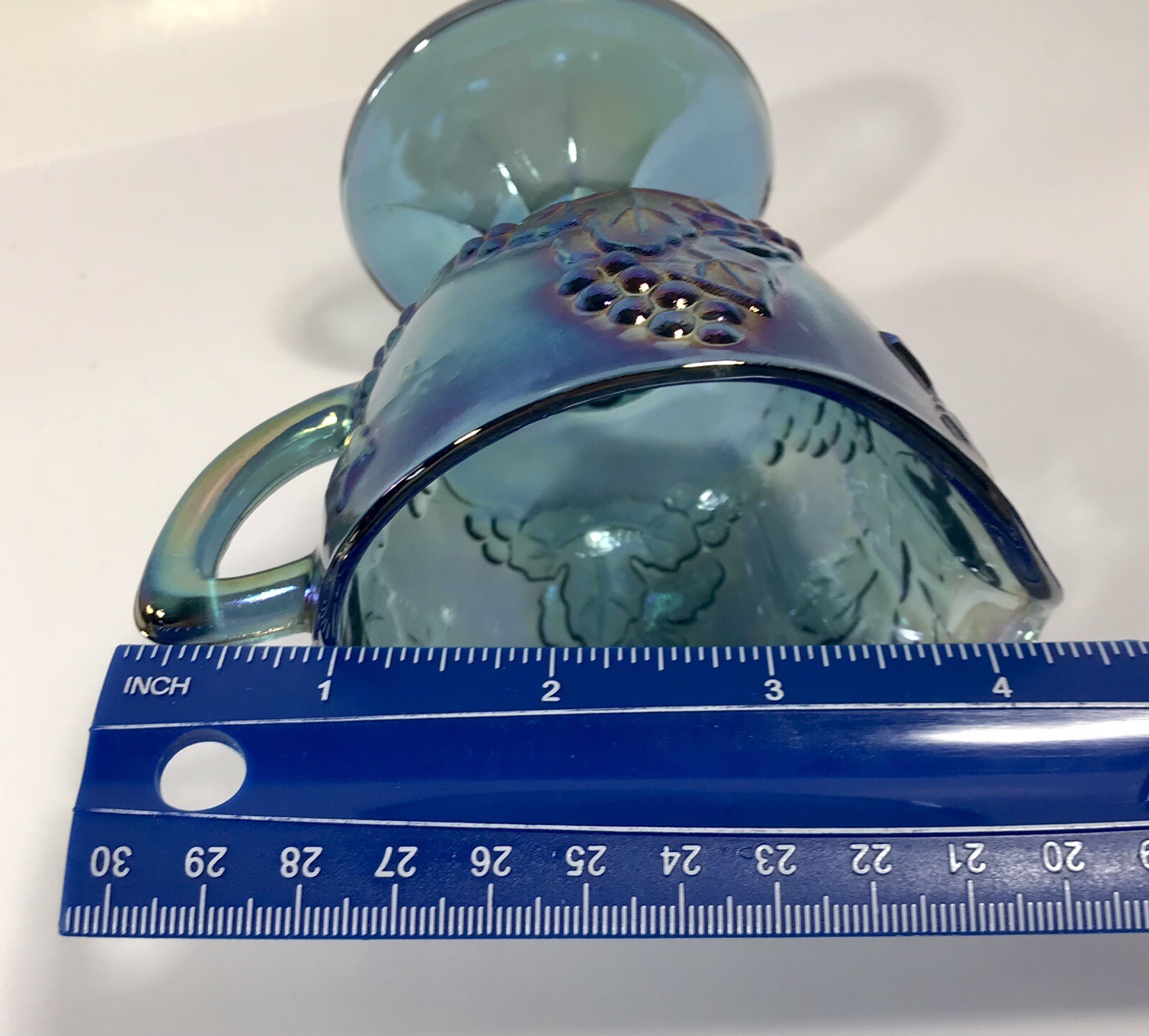 Indiana Carnival Glass Footed Creamer Harvest Grape Blue Pedestal Vintage H16