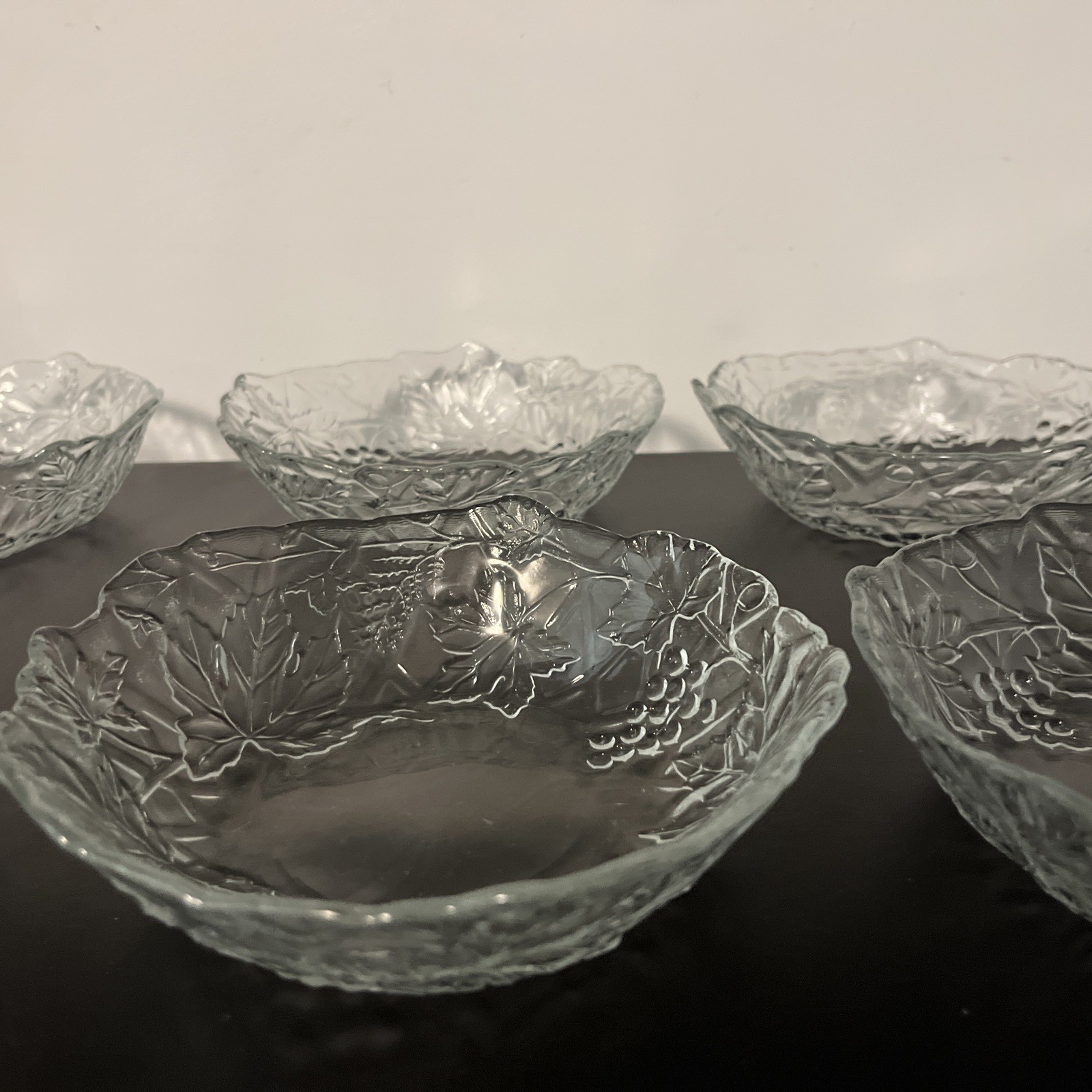 8 Mallory Vintage Clear Glass D’Arques Cereal Bowls Cristal Grapevine Durand
