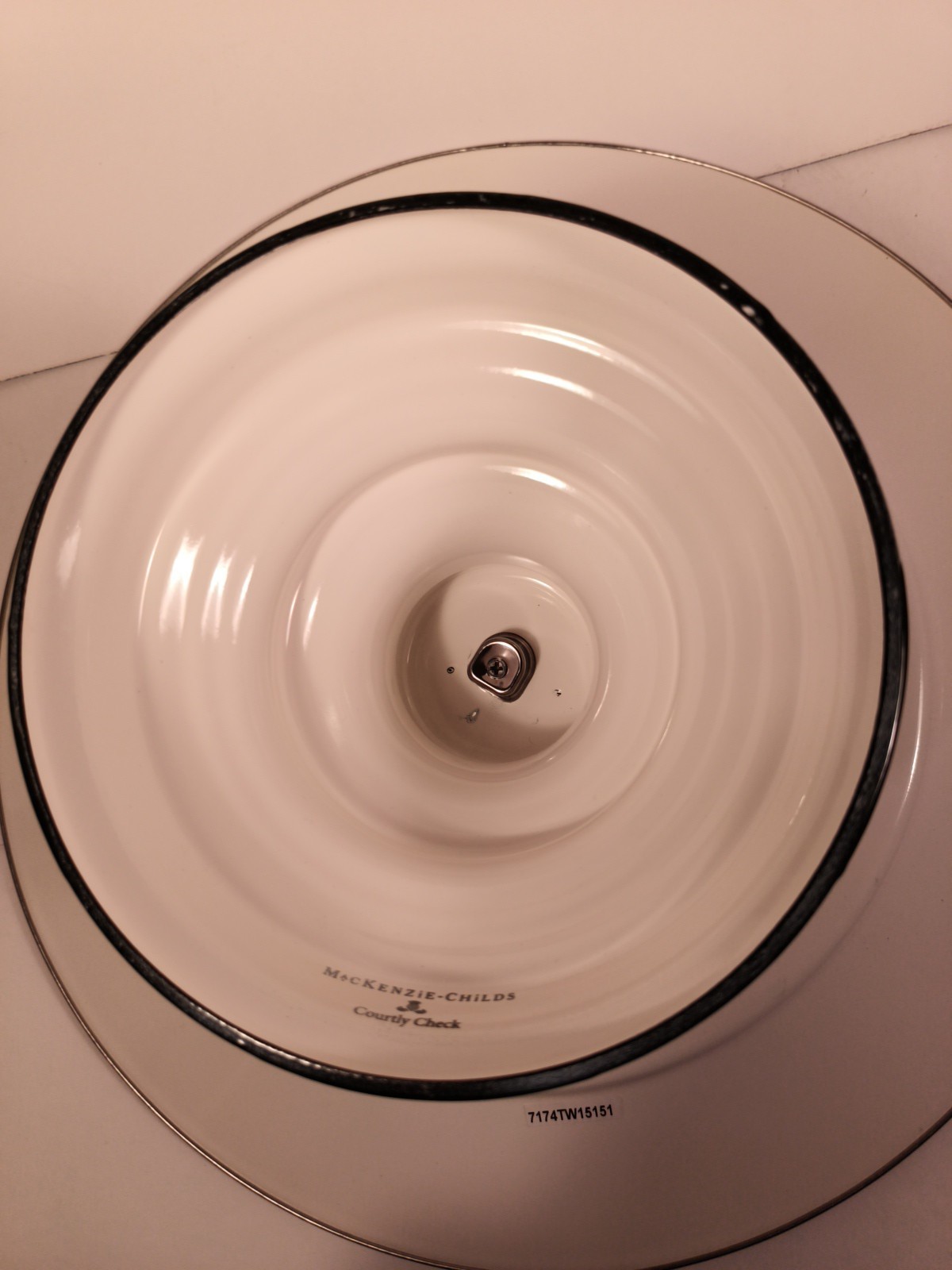 MacKenzie-Childs Courtly Check Large 16″ Round Pedestal Platter Great Condition