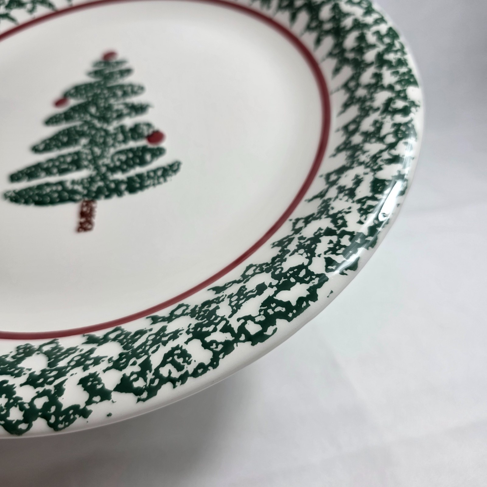 ONE Furio Christmas Tree Dinner Plate Green Sponge Tree & Edge Made in Italy