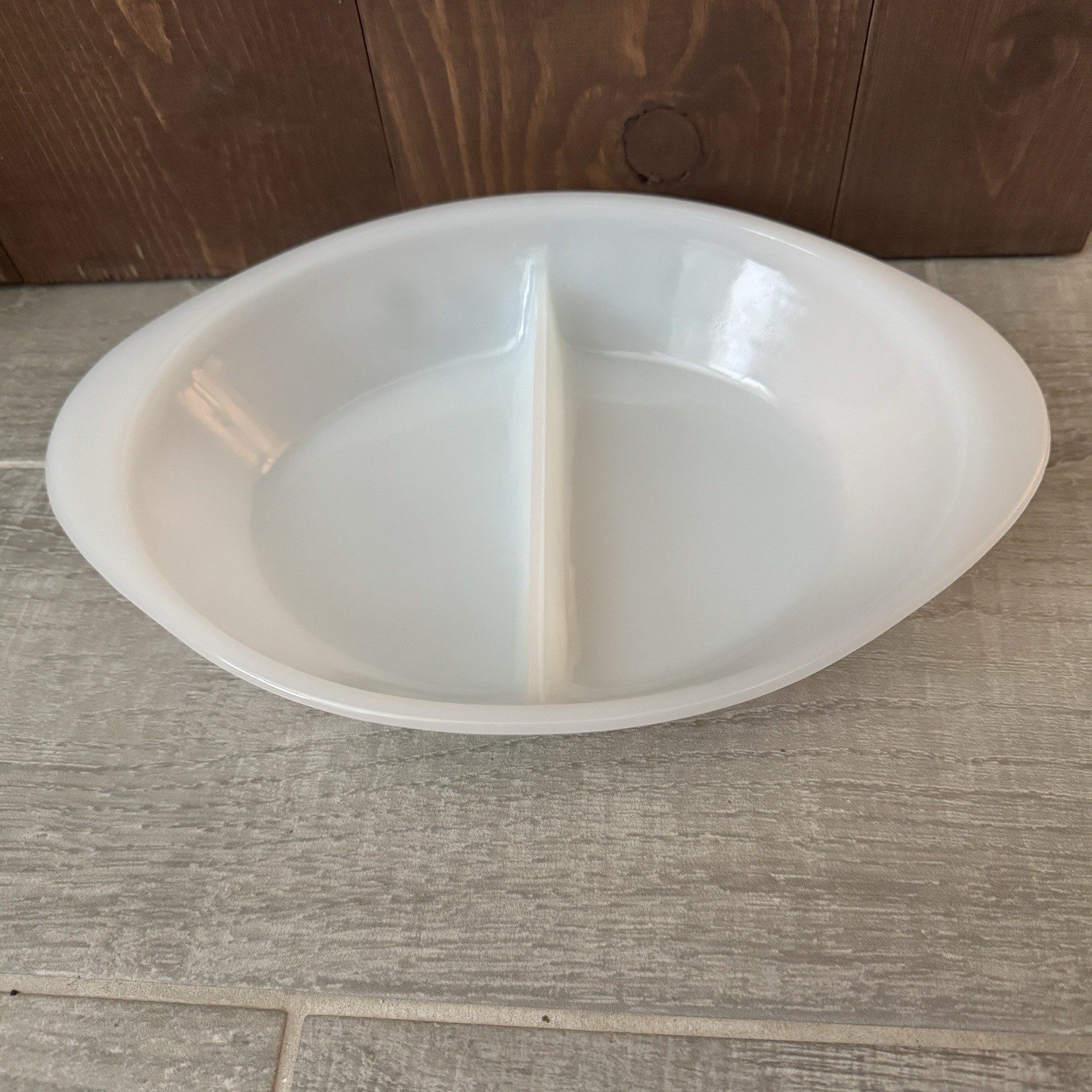Vtg Green Daisy Glasbake Divided Casserole Dish J2352 Milk Glass Oval USA
