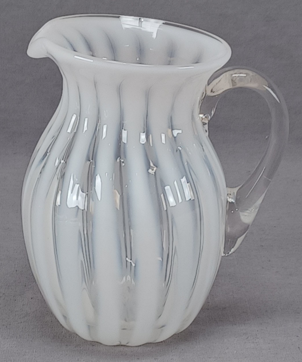 Bohemian Harrach Opalescent Stripe 5 1/4 Inch Glass Creamer / Pitcher