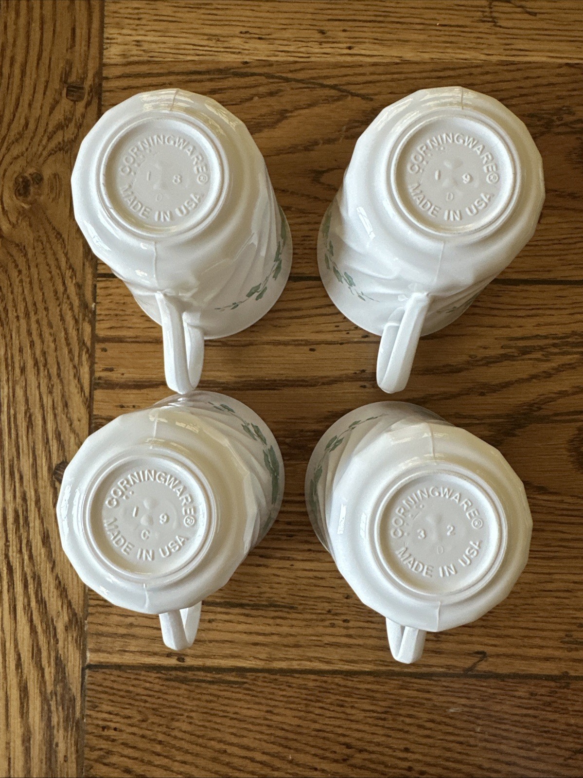 Vintage Corning Corelle CALLAWAY IVY Swirl Green Coffee Tea Cups Mugs Set of 4