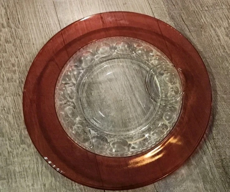 Vintage Ruby Flashed Snack Plate & Cup Set Kings Crown Thumbprint Glass Tiffin