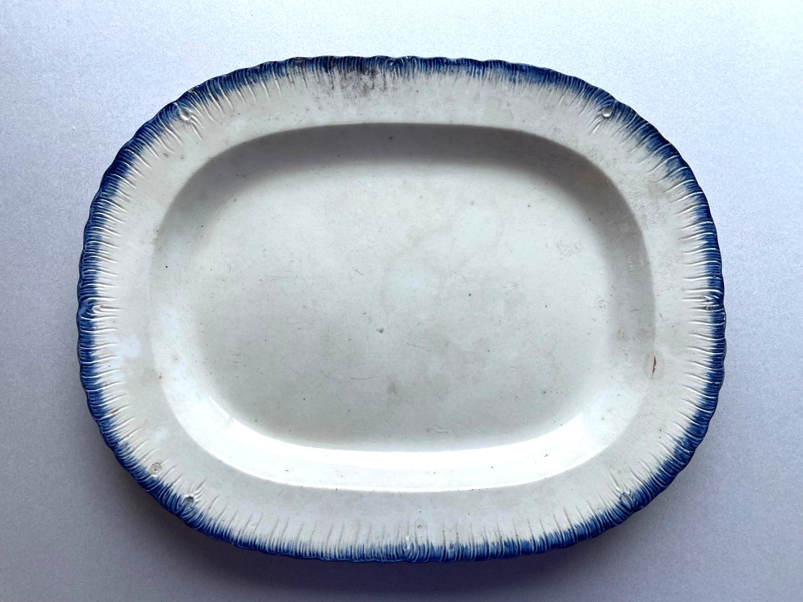 Antique Marked Adams Staffordshire Blue Feather Edge Platter 14-3/4” x 11-5/8”