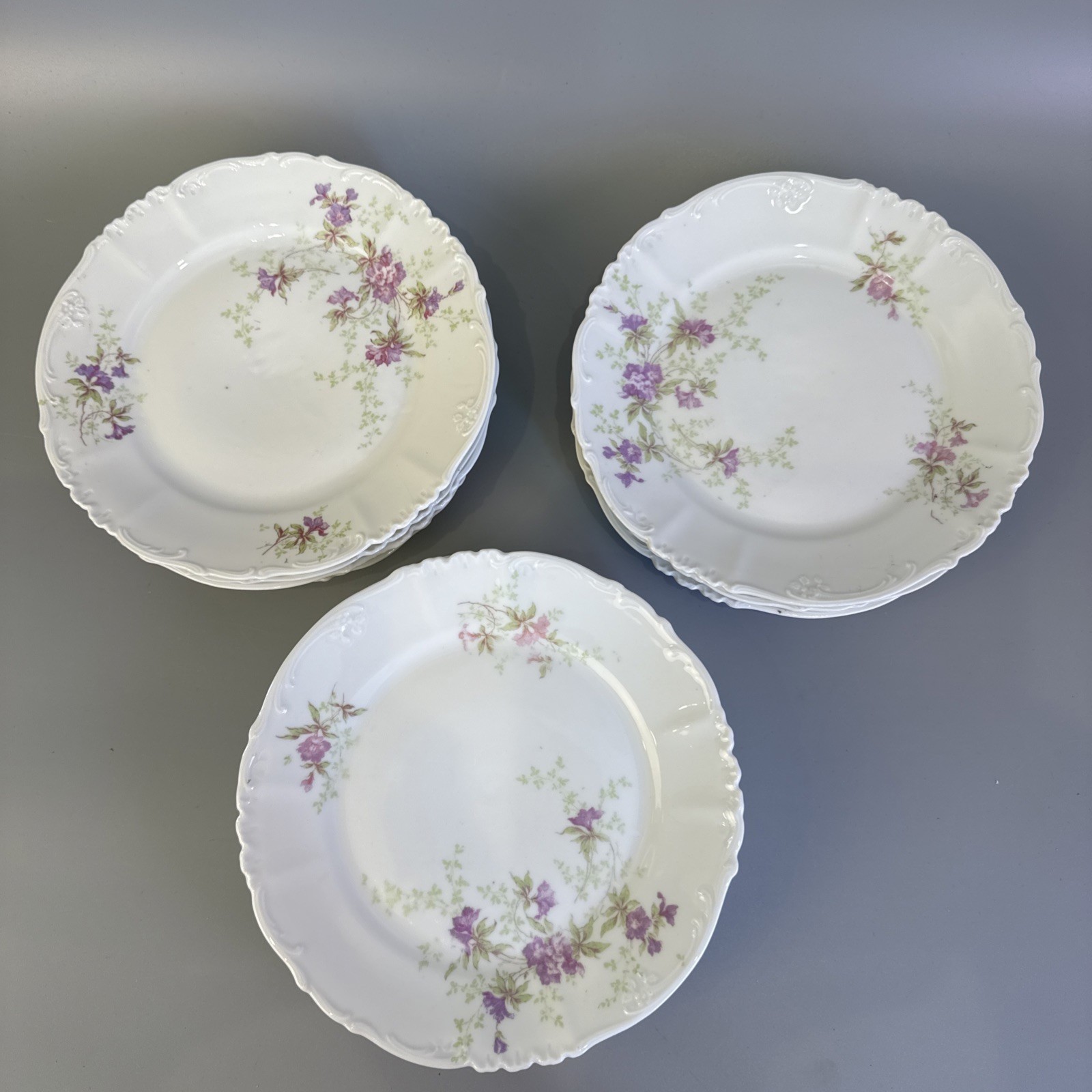Set of 10 BREAD PLATE Purple Flowers By Habsburg China Austria 7.75 In plates