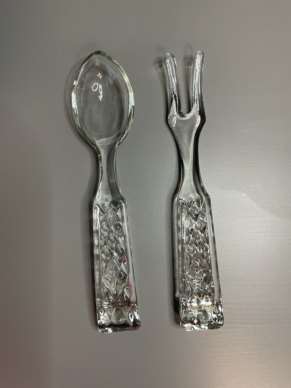 Vintage Crystal Clear Glass Salad – Buffet Serving Set – 10 Inch Fork and Spoon