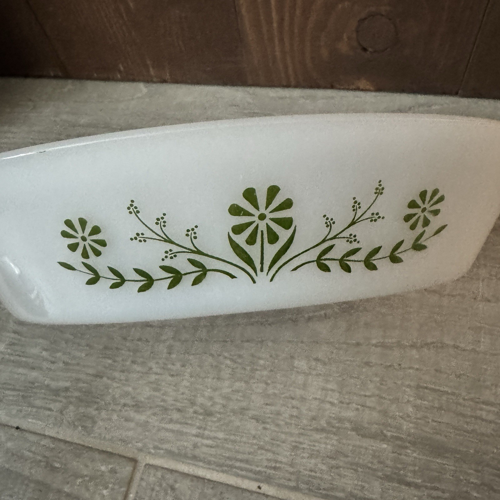 Vtg Green Daisy Glasbake Divided Casserole Dish J2352 Milk Glass Oval USA