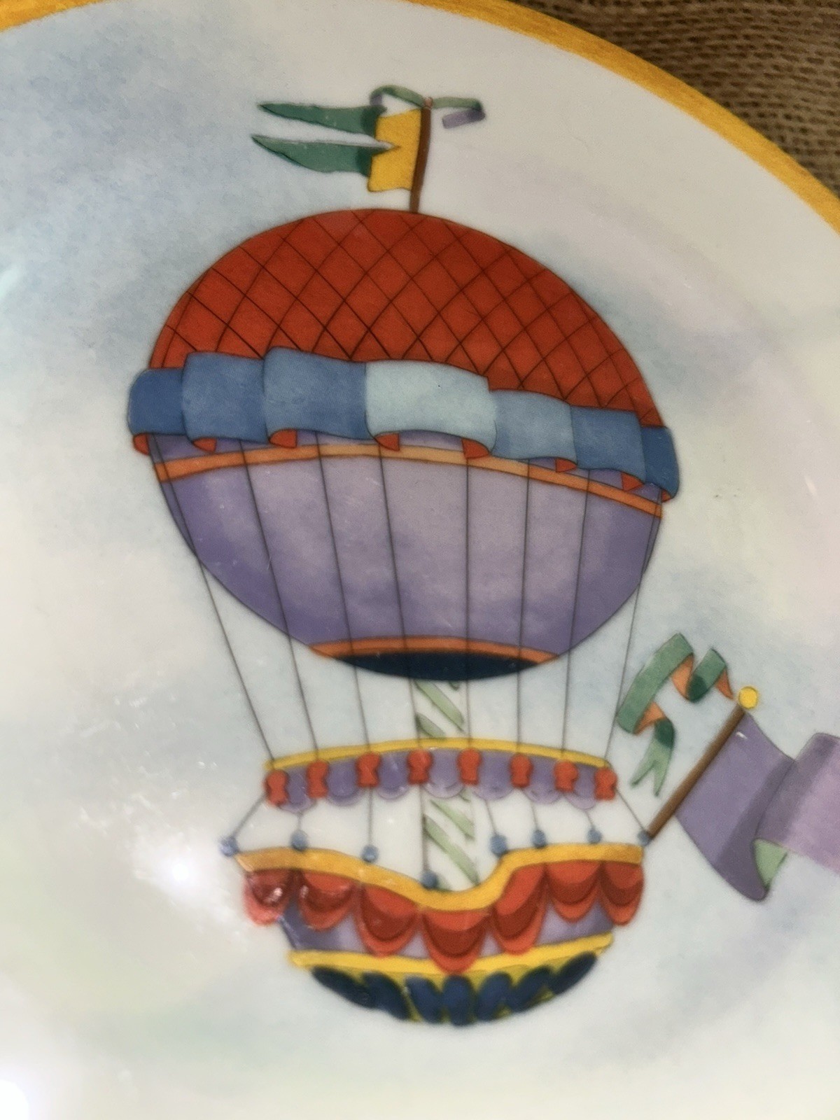 VTG Pair Williams Sonoma MONTGOLFIERE Hot Air Balloon 7.75”Diam Plate Japan USA