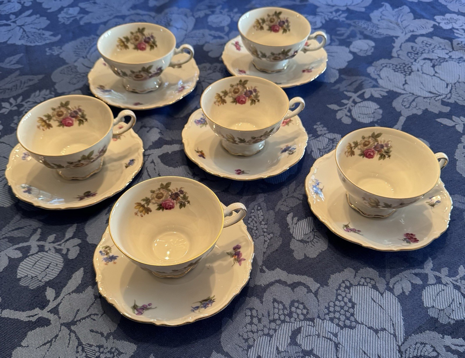 Set of 6 Mitterteich Bavaria Meissen Floral Teacups With Matching Saucers