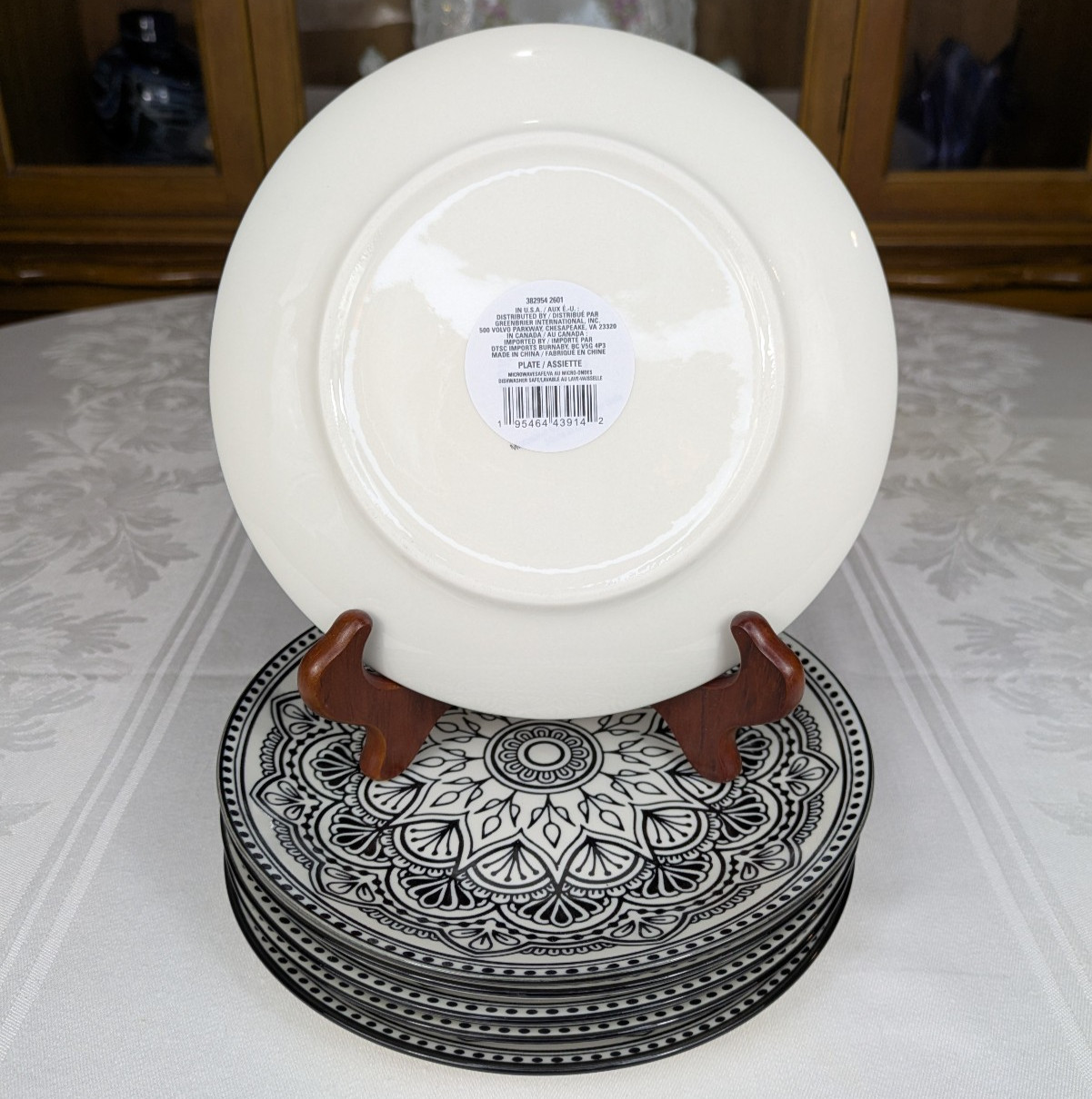Set 6 Royal Norfolk Black & White Mediterranean Ceramic Salad Plates 7.5 NEW