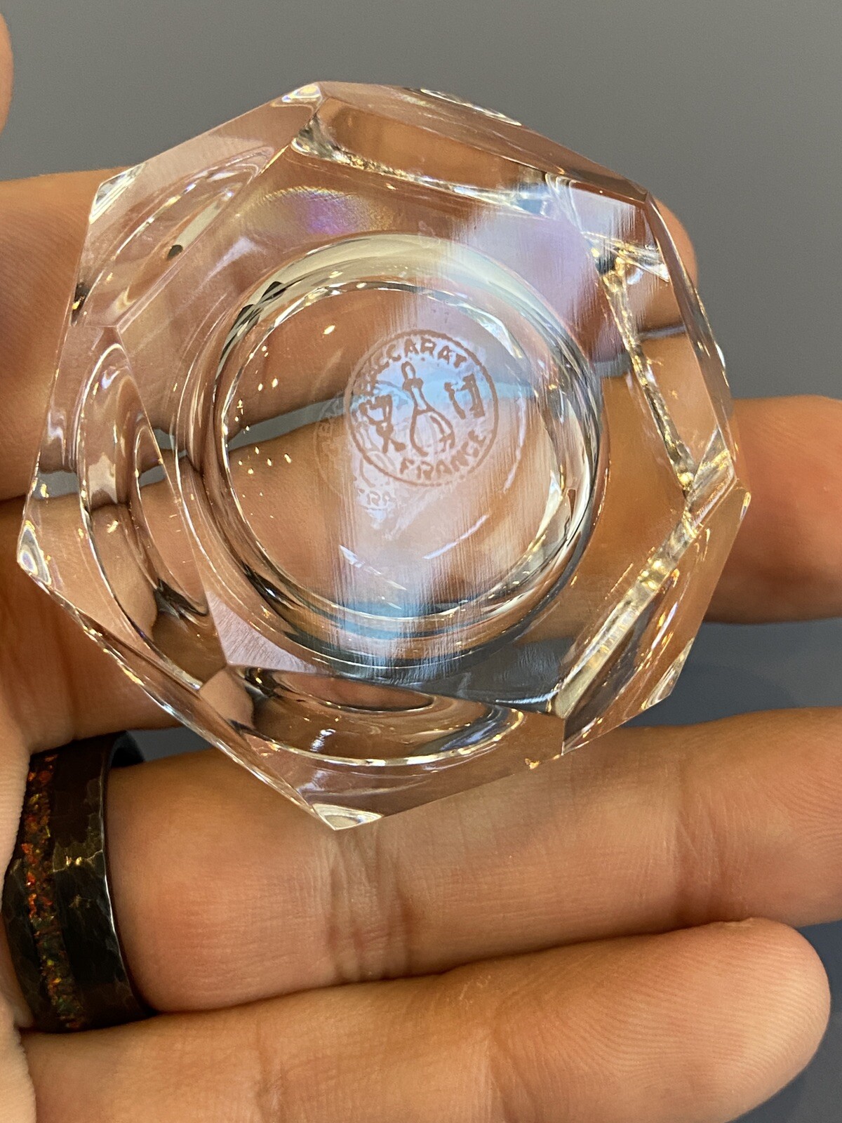 STUNNING VTG BACCARAT Crystal Multifaceted Hexagon Open Salt Cellar SIGNED 2.25″