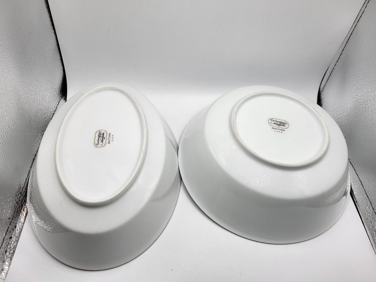 Two Noritake 2359 Maytone Vegetable Serving Bowls (9.75″ Oval & 8.75″ Round)