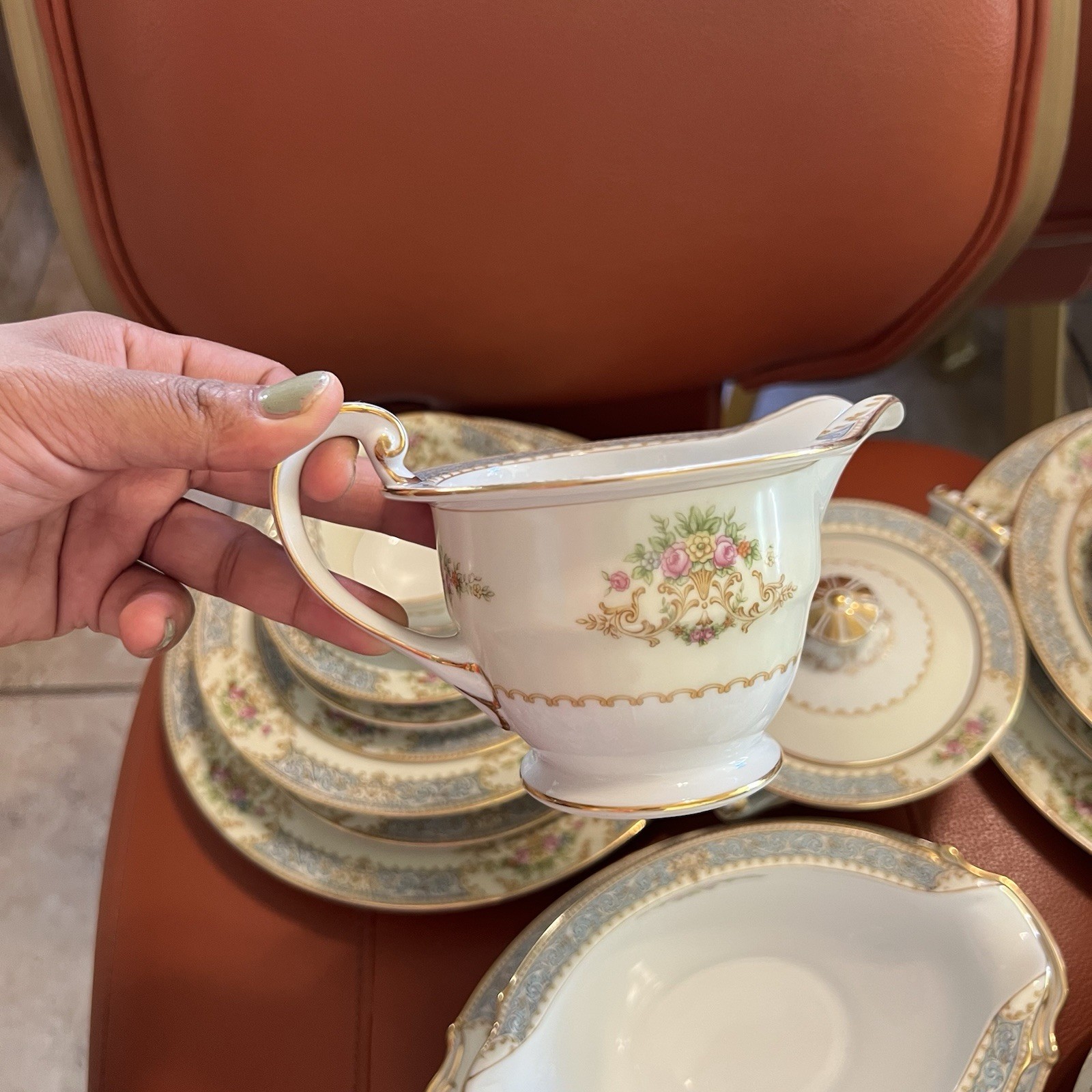 Rose China Noritake Clermont 9 Place Setting Occupied Japan Floral Scroll 84PC