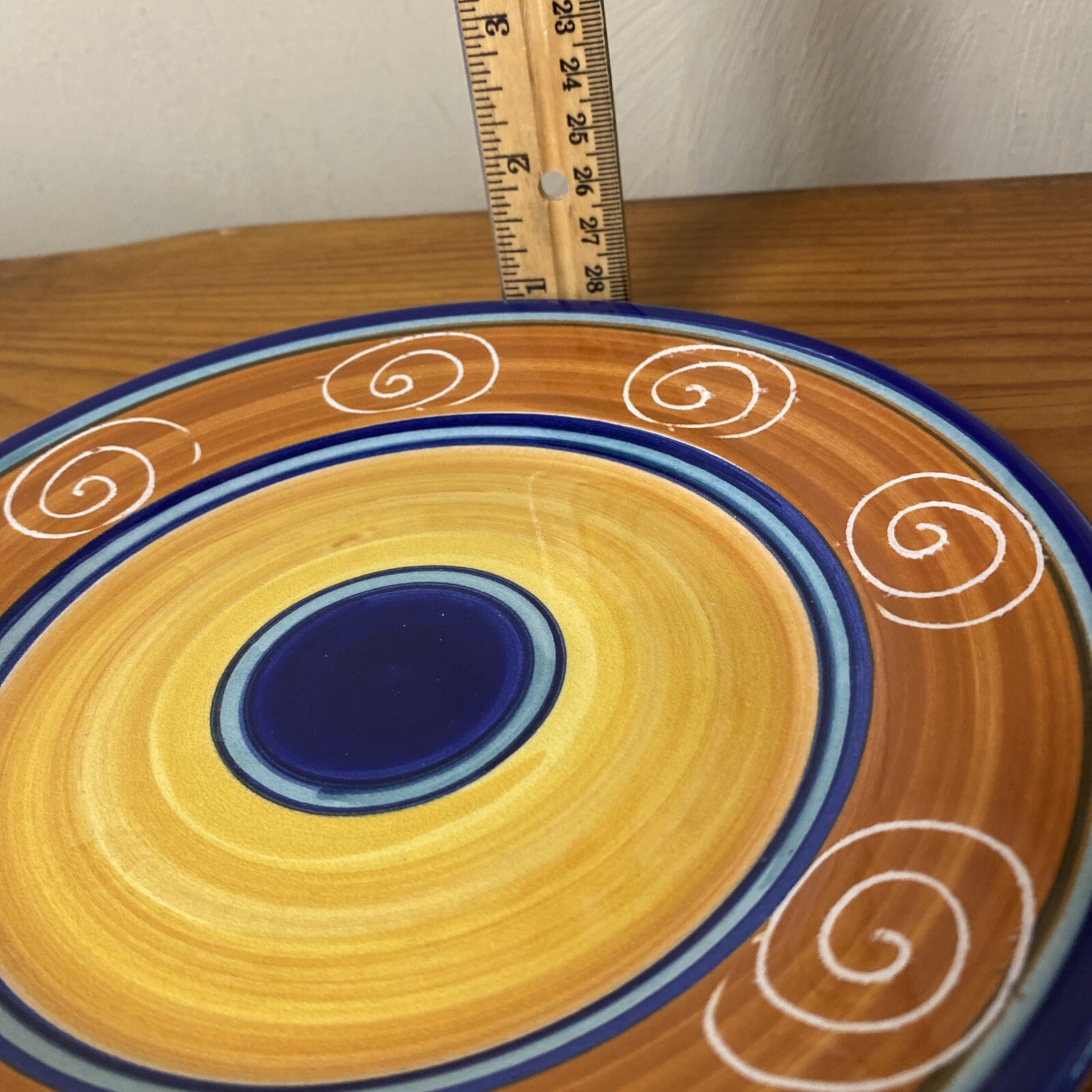 Pier 1 Yellow & Cobalt Blue Earthenware Italy Vintage 8” Plate Hand Painted EC