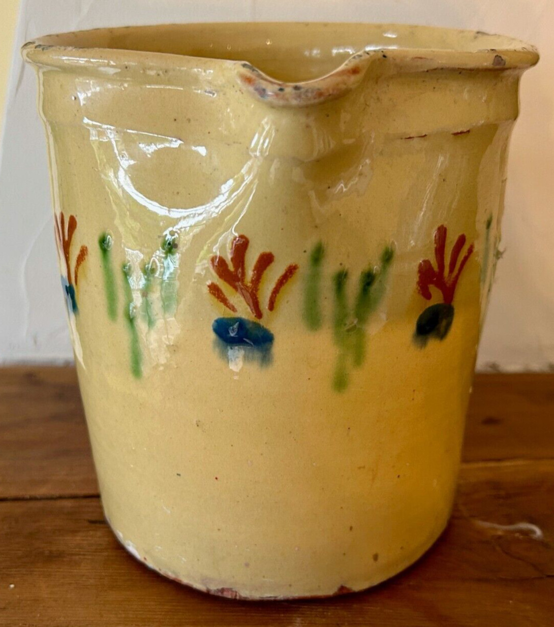 FRENCH ANTIQUE POTTERY EARTHENWARE CONFIT GLAZED VESSEL STONEWARE CERAMIC JUG
