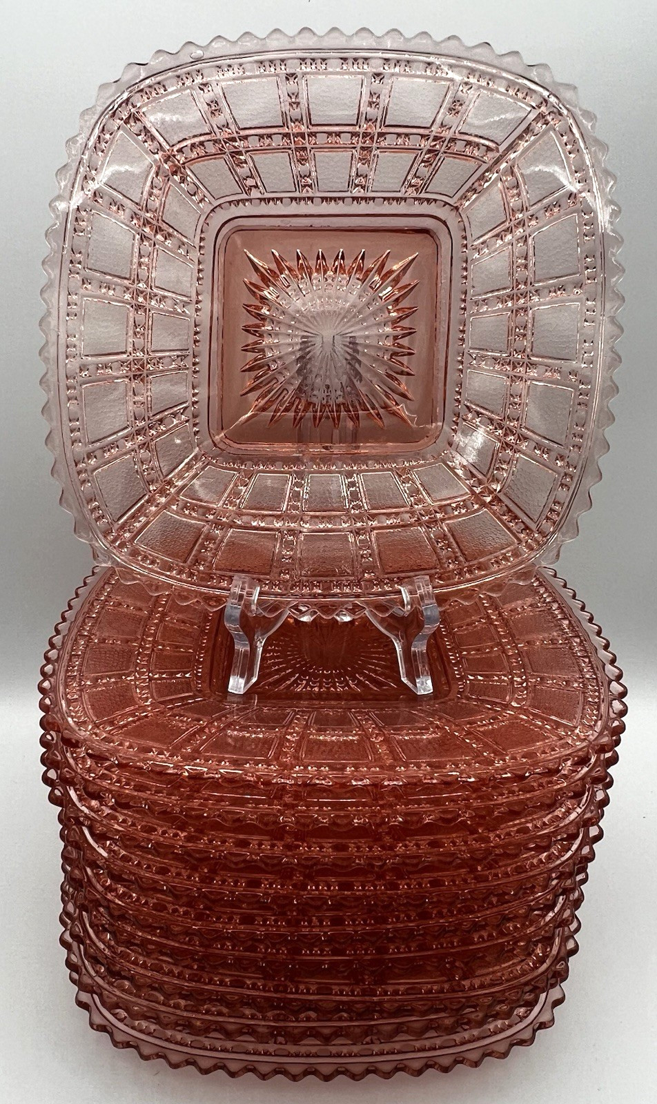 1 Imperial Glass Pink Depression Glass Beaded Block 7.75 in Plate Vintage 1930s