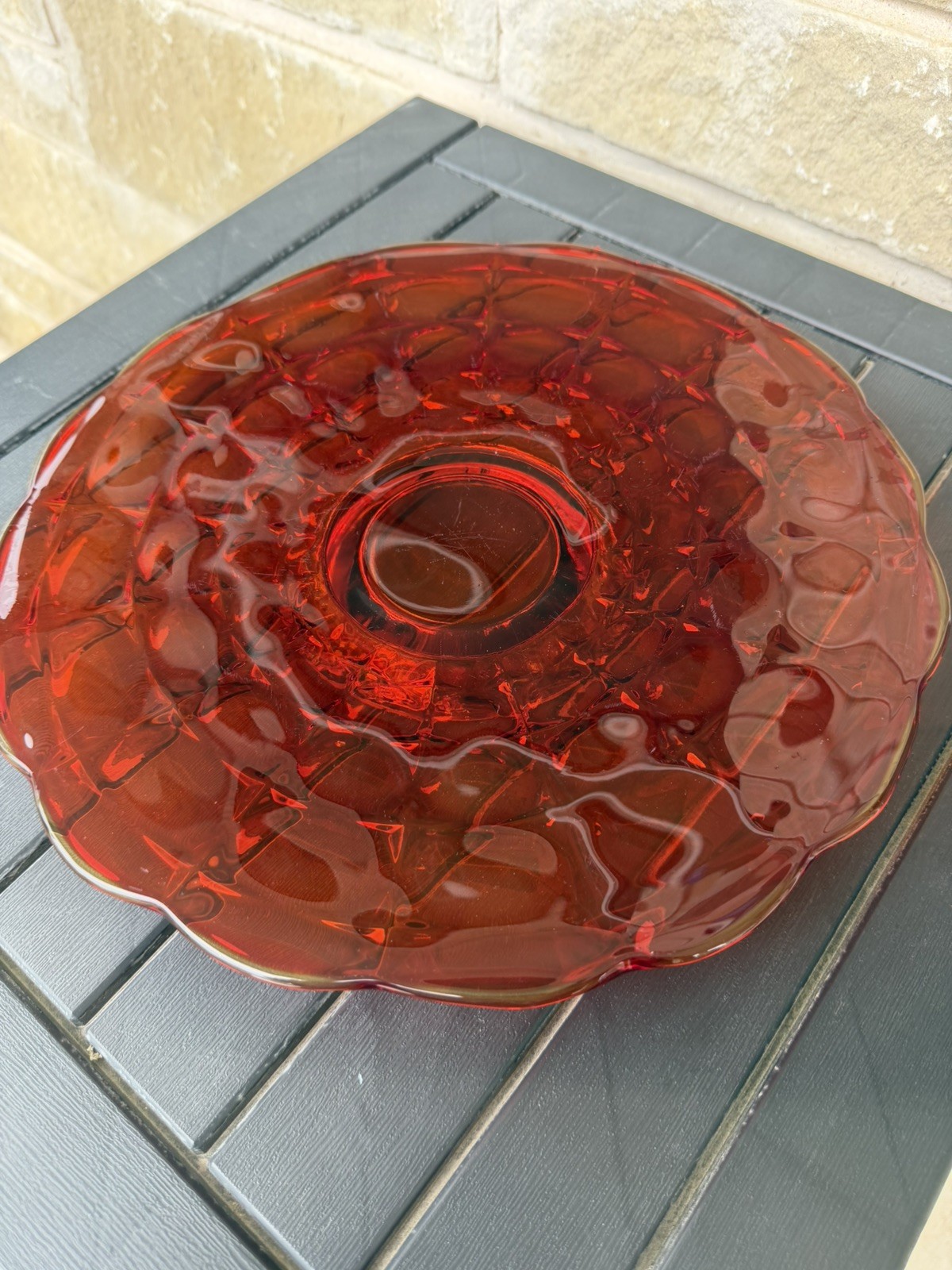 Indiana Glass Footed Cake Plate Sunset Constellation Amberina Tiara Exclusives
