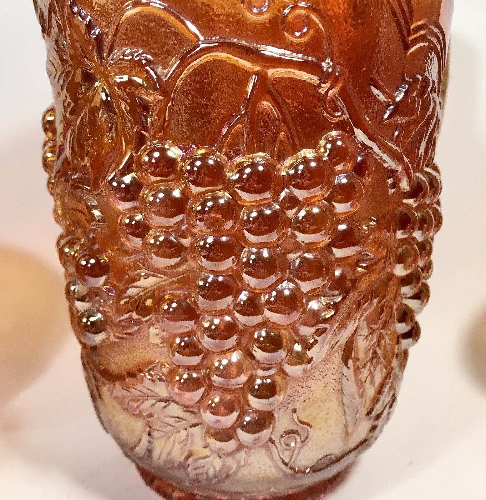 Imperial Carnival Glass Grape Pitcher And 4 Tumblers Set Marigold Orange Vintage