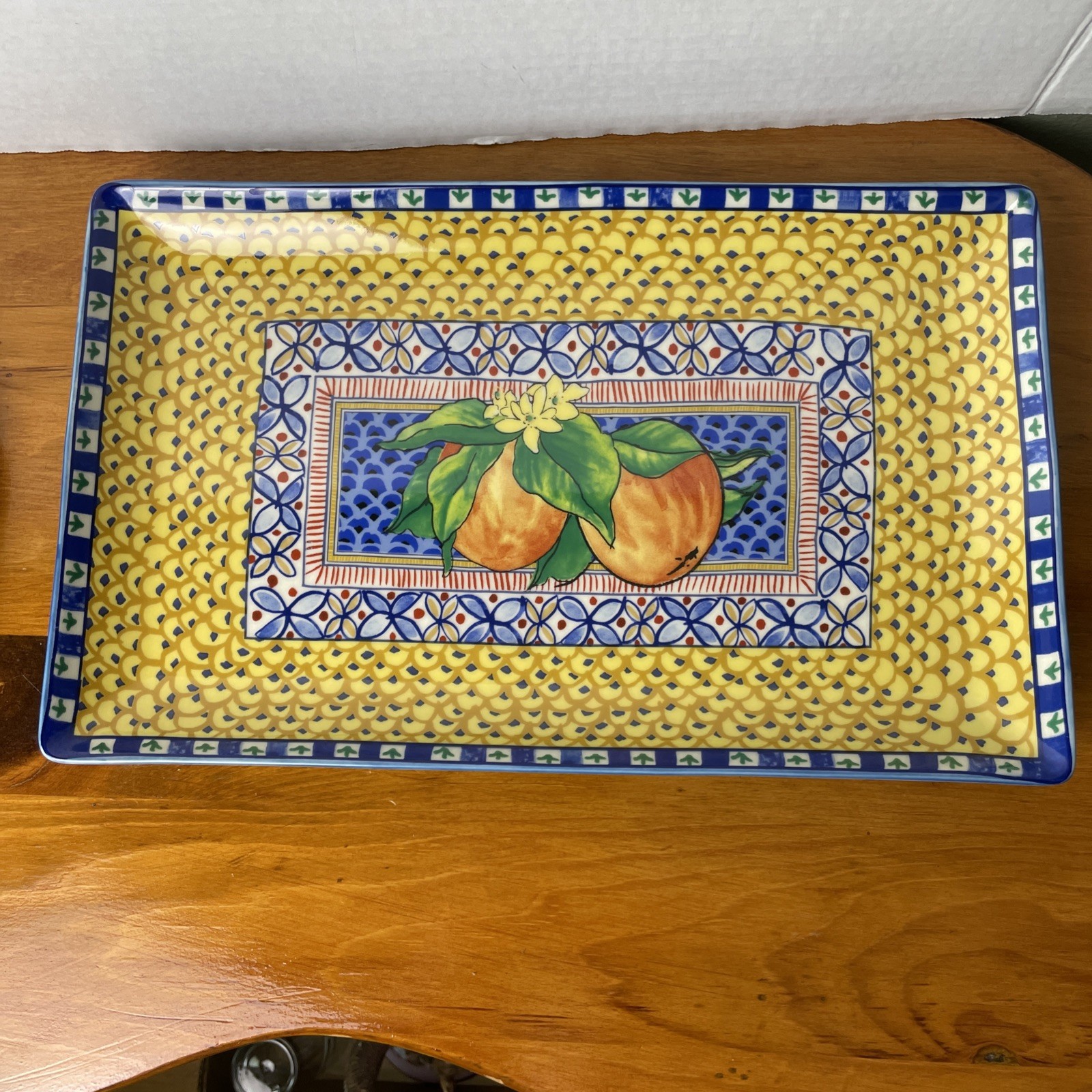 WILLIAMS SONOMA Sicily Ceramic Platter 8 3/4 by 14 inches Peaches Serving Dish