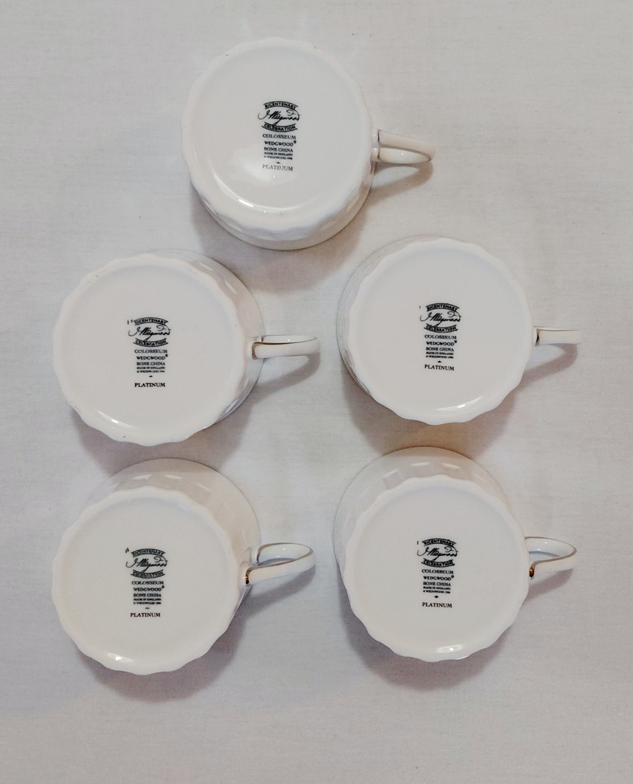 Wedgwood Cup Saucers 6 Oz Colosseum Platinum Elegant Dining Raised Panels 5 Sets