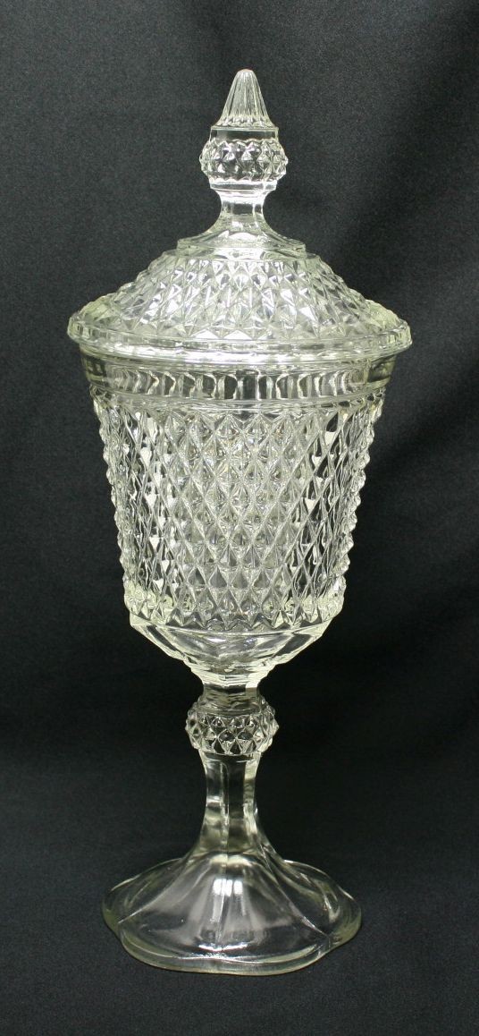 Vintage Indiana Glass Diamond Point Clear Apothecary Jar In Superb Condition
