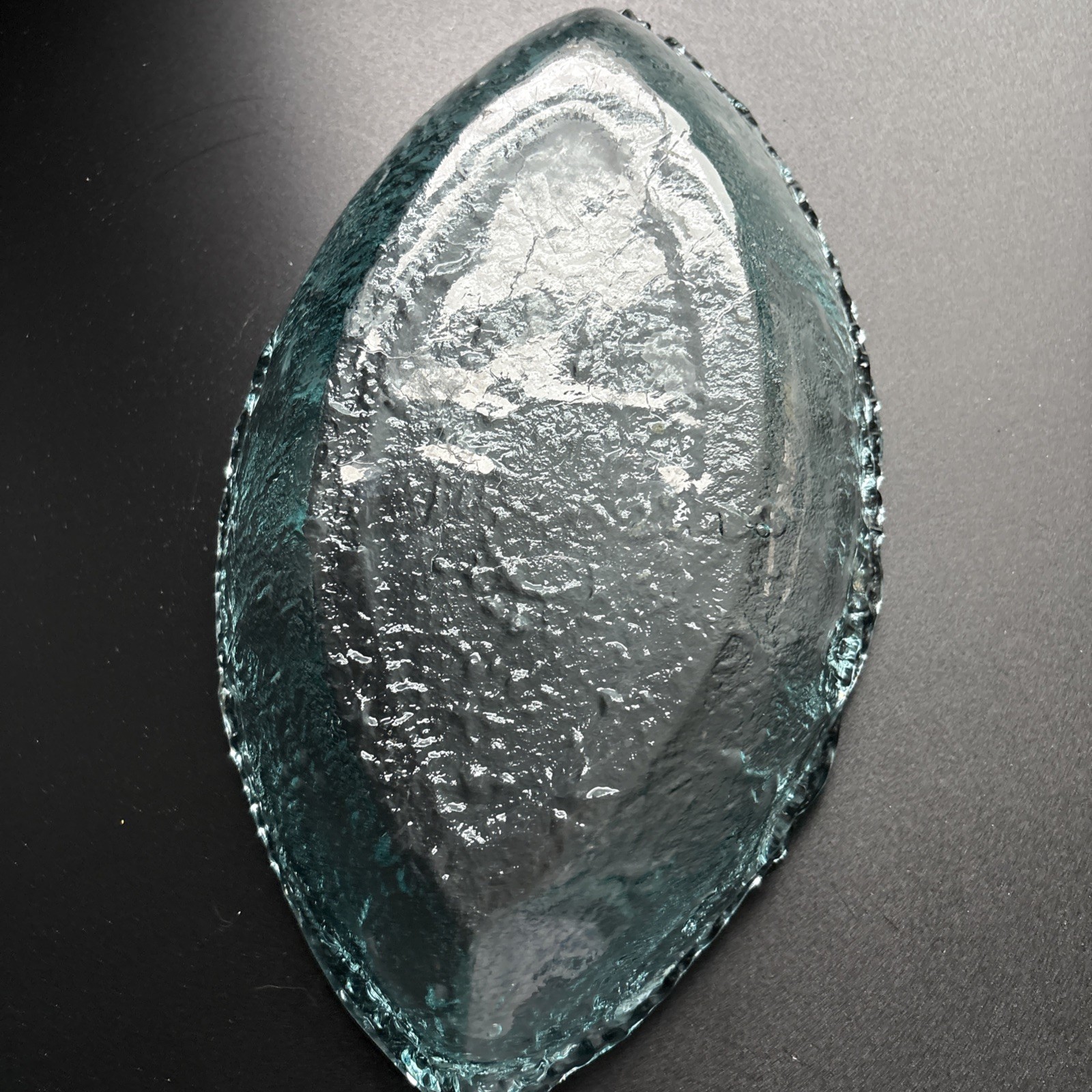 San Miguel Recycled Blue Green Art Glass Oval Bowl Made In Spain 13” X 7.75”