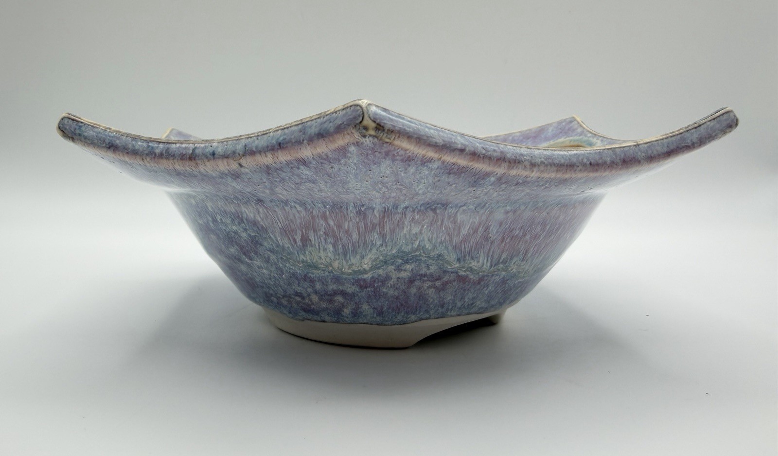 Phil Mayhew Studio Art Pottery Drip Glaze 8″ Bowl Hexagon Shape Artist Signed