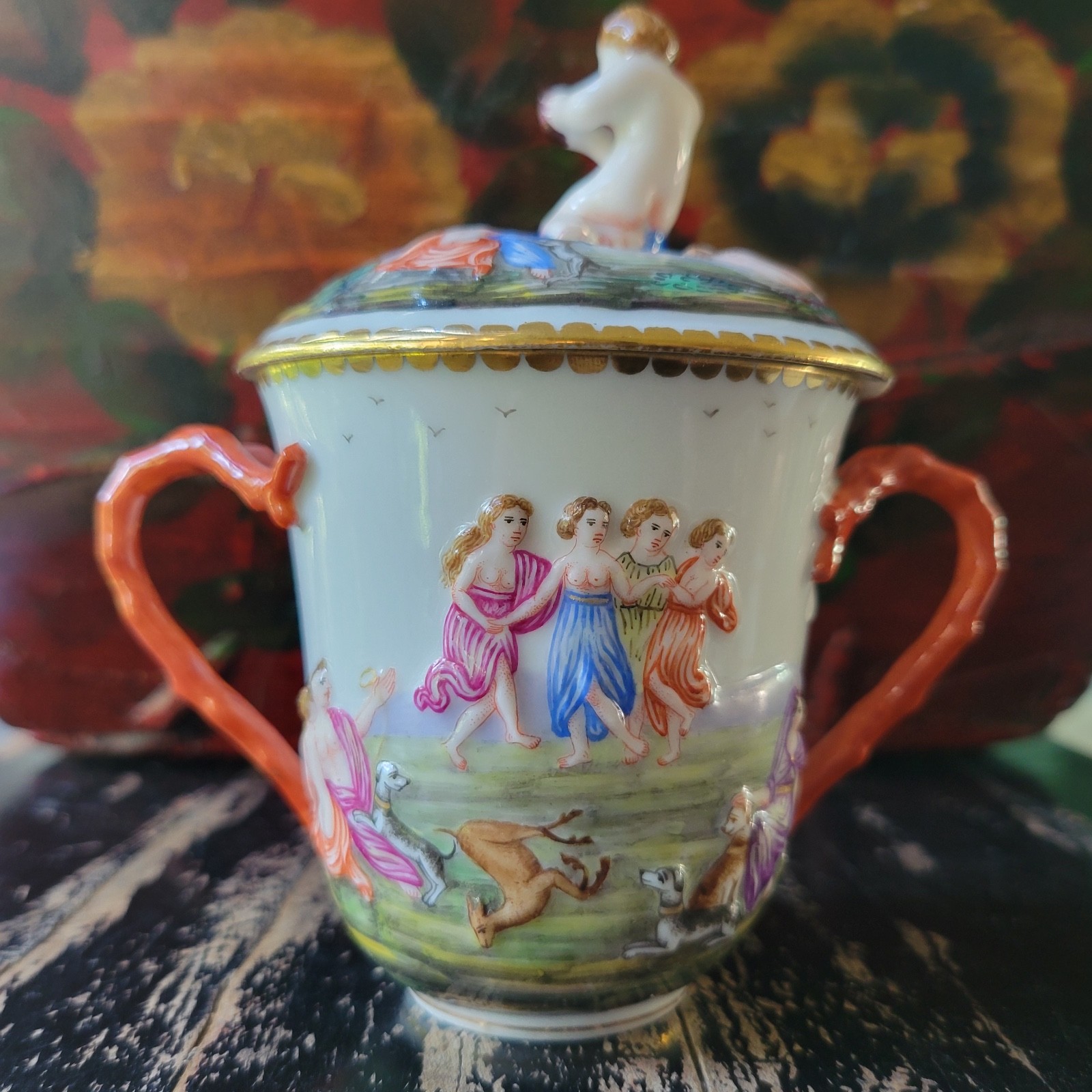Antique 1800s Ginori Doccia Capodimonte Lidded Porcelain Chocolate Cup Italian