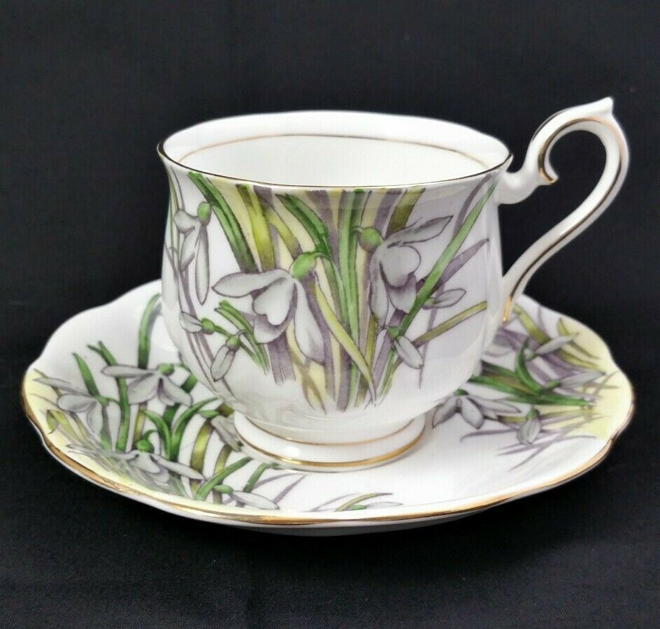 Royal Albert Snowdrop Bone China Teacup & Saucer Hand Painted England
