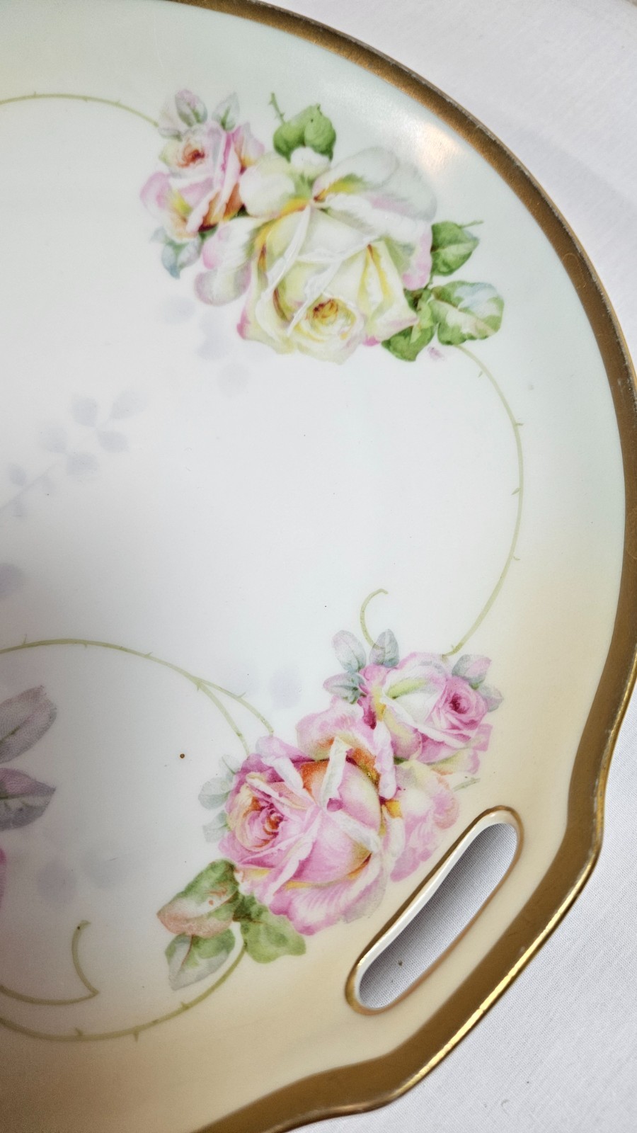 Vintage J. S.V. 10.25 in porcelain cookie/cake plate handpainted roses