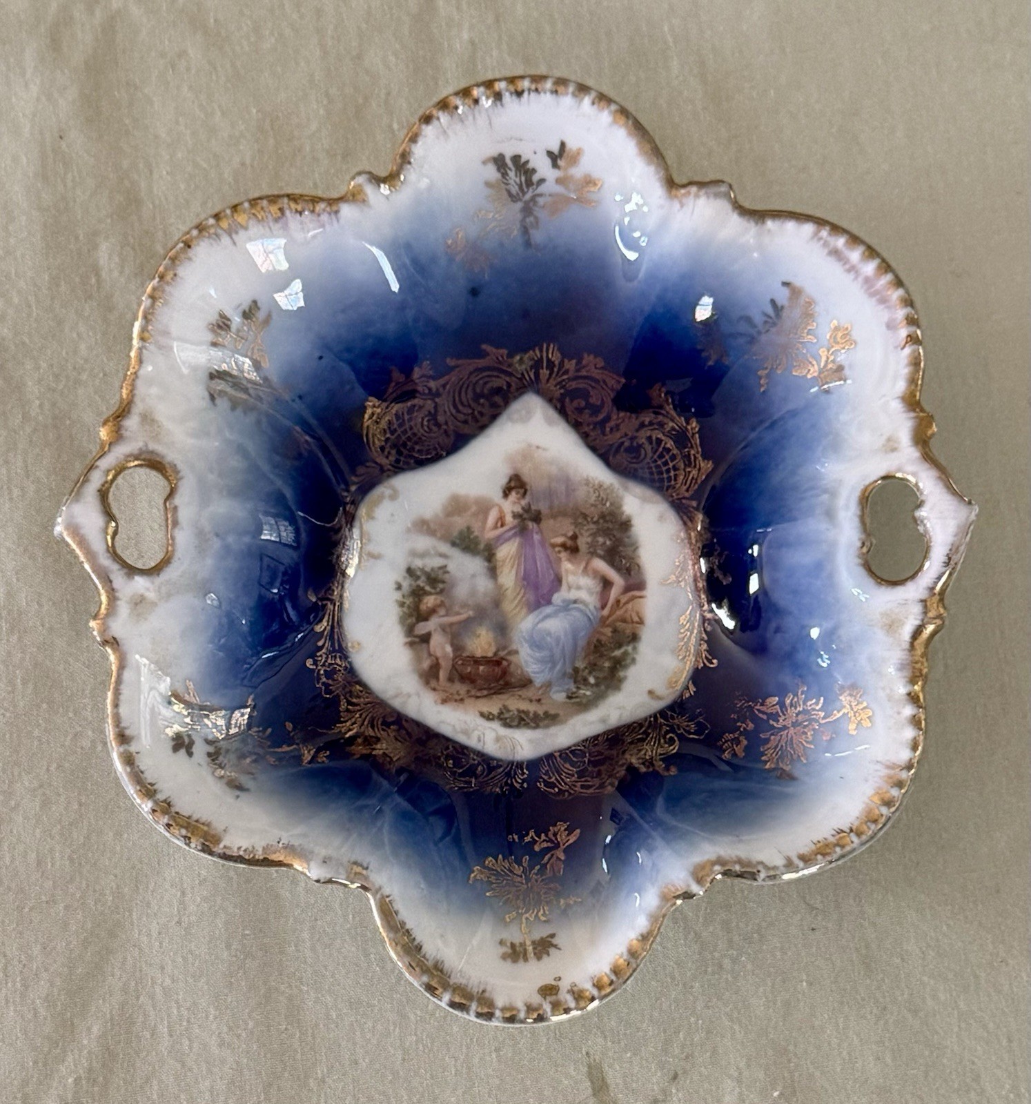 Antique Royal Bavarian Germany Two Sided Portrait Handled Bowl * Ladies & Cherub