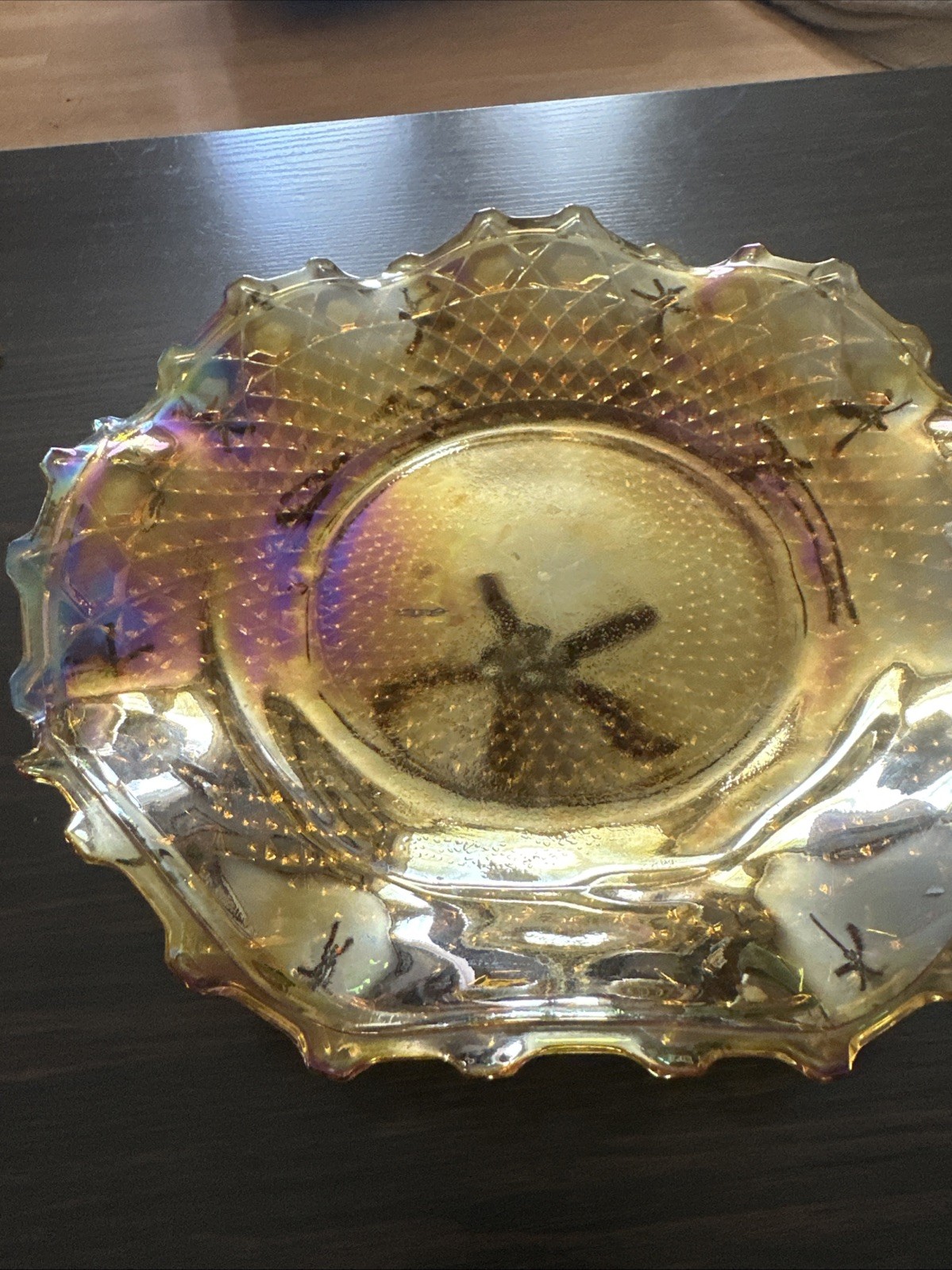 VINTAGE INDIANA GLASS CO CARNIVAL ORANGE MARIGOLD LEAF HOSTESS SERVING PLATE